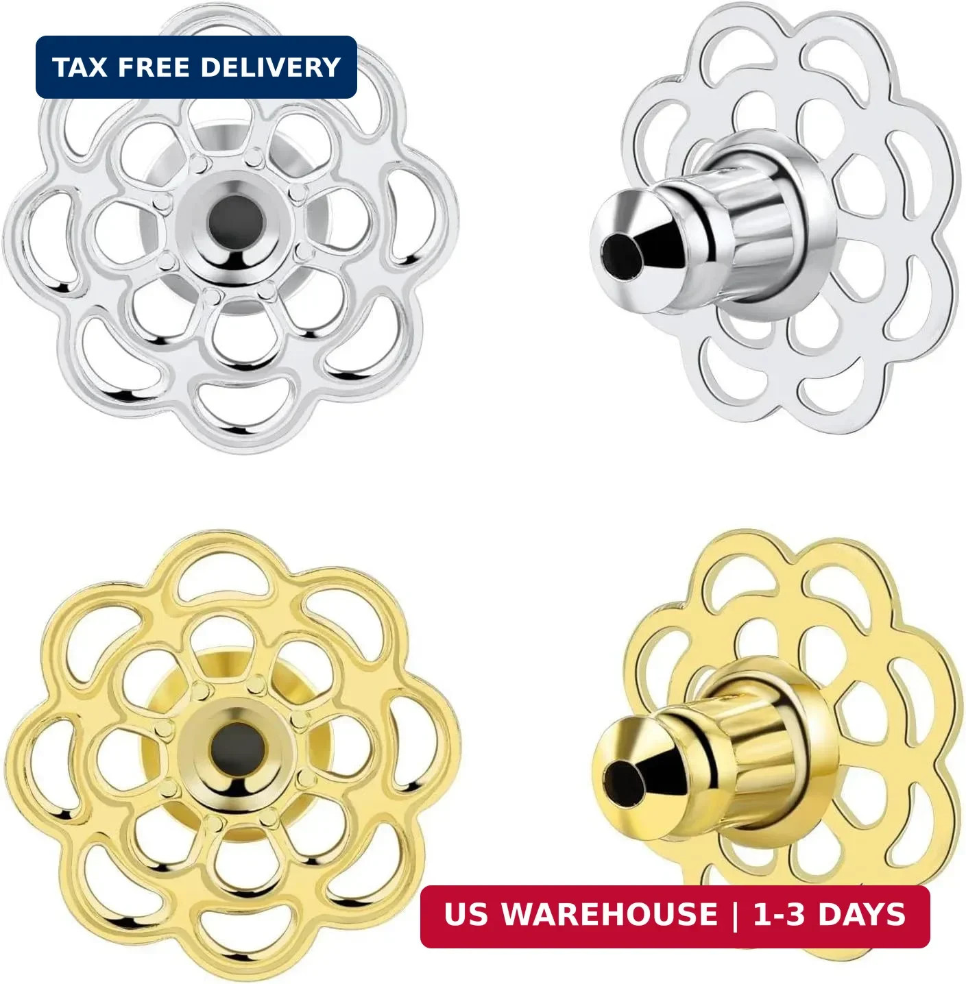 Earring Backs for Droopy Ears, 4PCS Flower Shape Earring Support Backs Replaceme