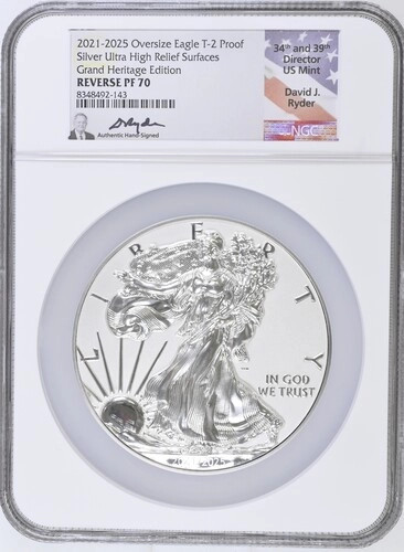 2021-2025 2oz Overzize Eagle T-2 Proof Silver Ultra High Relief Grand Heritage E