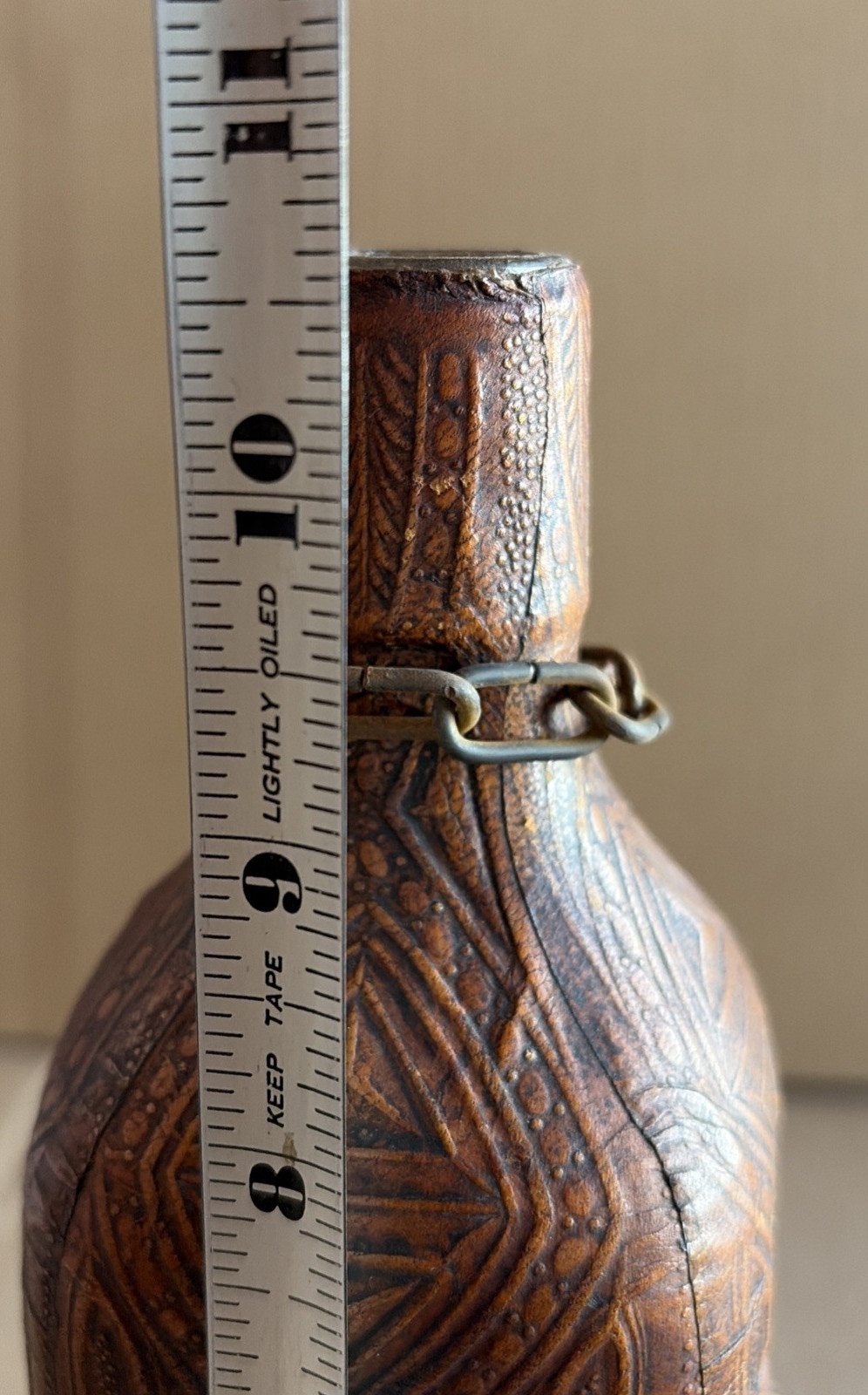 Spanish Decanter Hand Tooled Leather Scene Don Quixote De La Mancha Empty