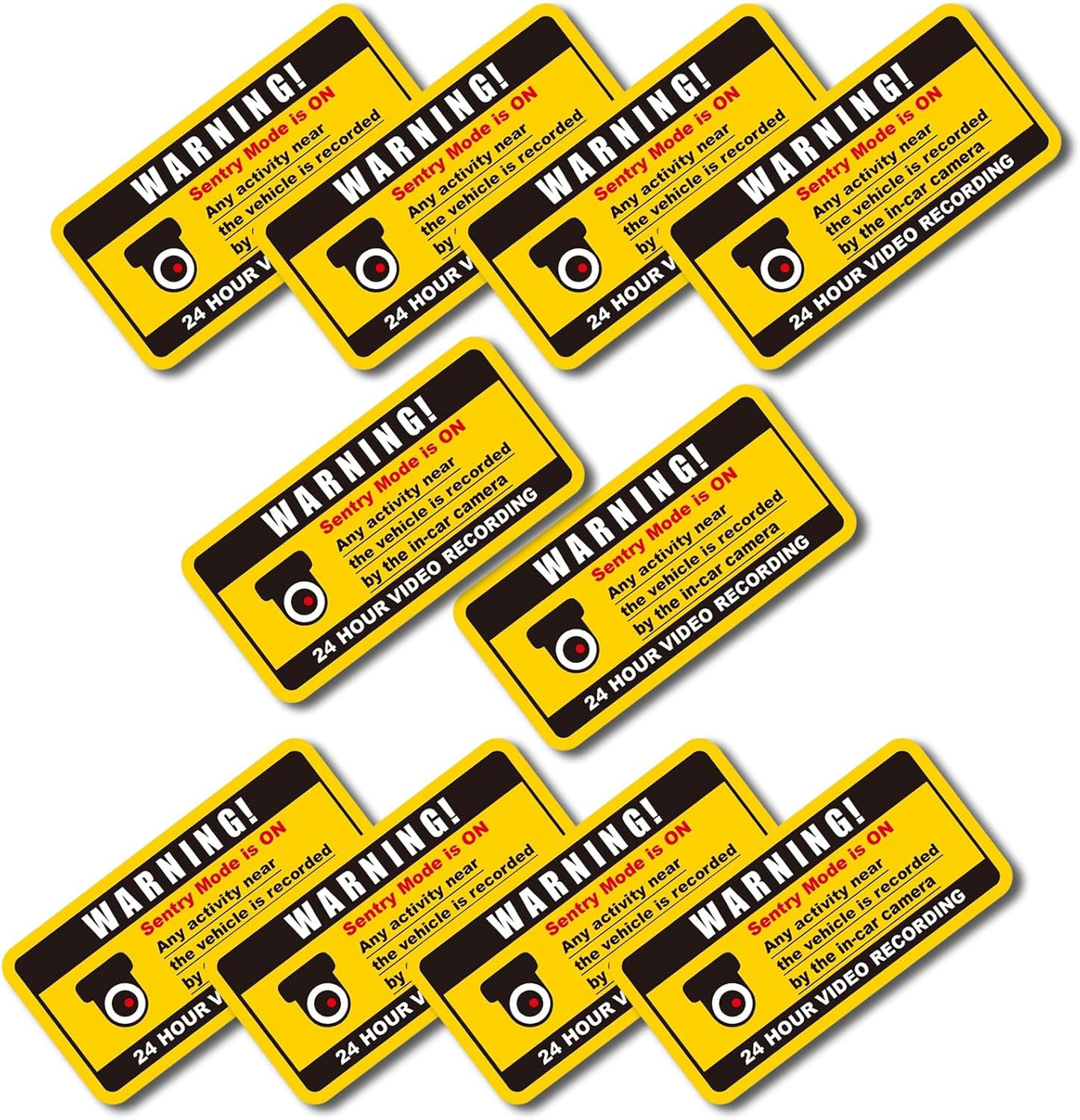 10 Pcs Car Camera Warning Stickers, Sentry Mode 24 Hour Video Recording Alert De