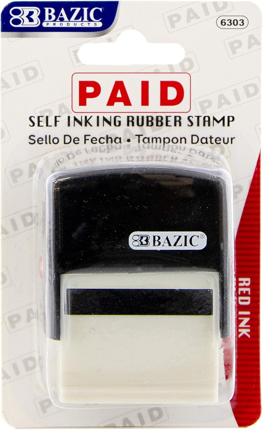 BAZIC Paid Self Inking Rubber Stamp (Red Ink), 1-Pack, Ink)