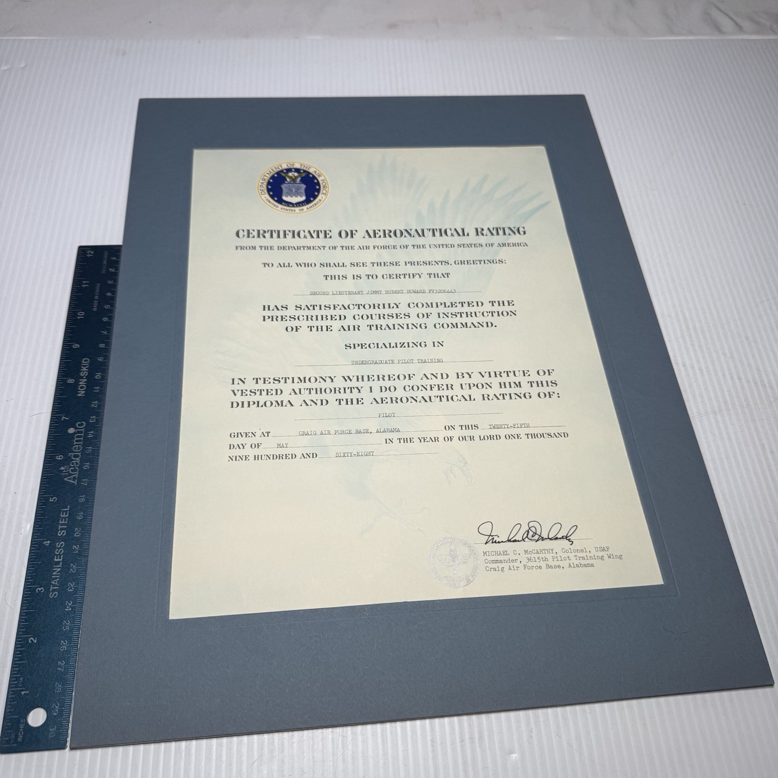 Certificate Of Aeronautical Rating 05/25/1968