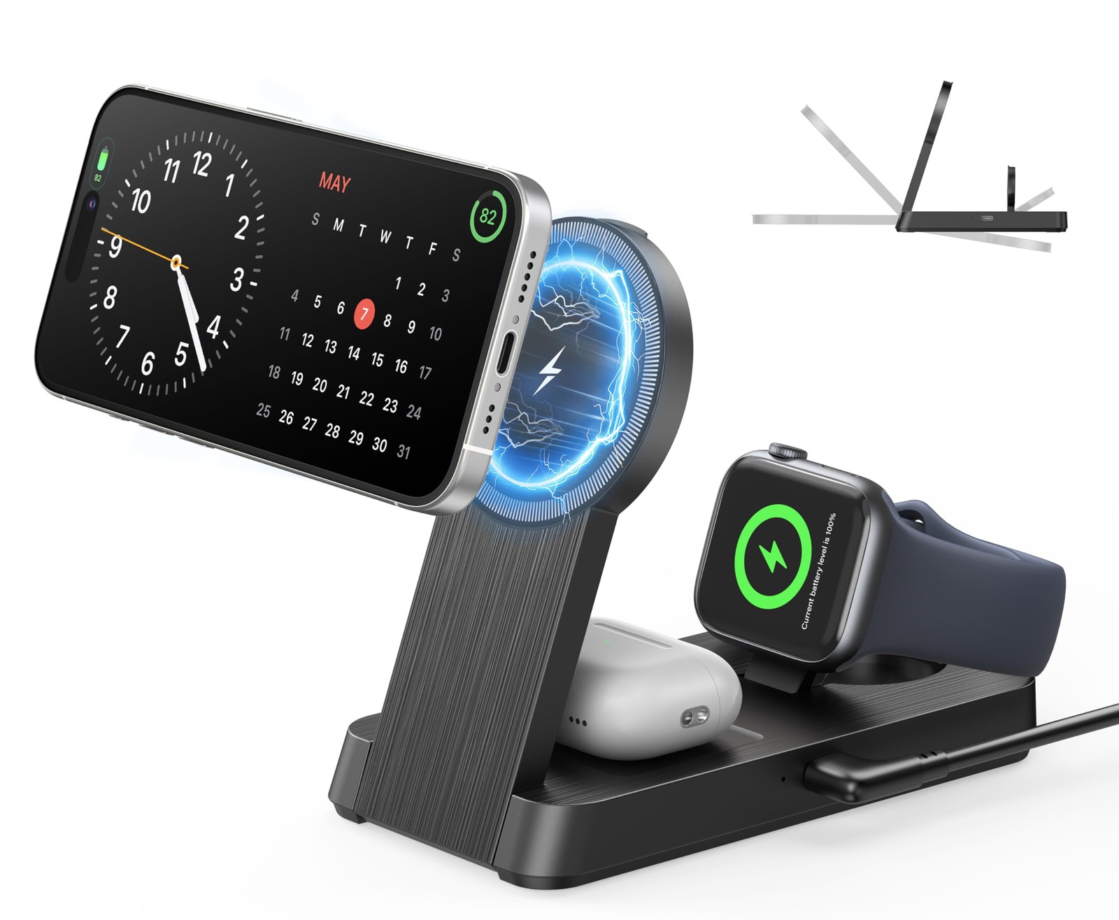 Kailwokk 3 in 1 Magnetic Wireless for iPhone Charging Station: Foldable Black