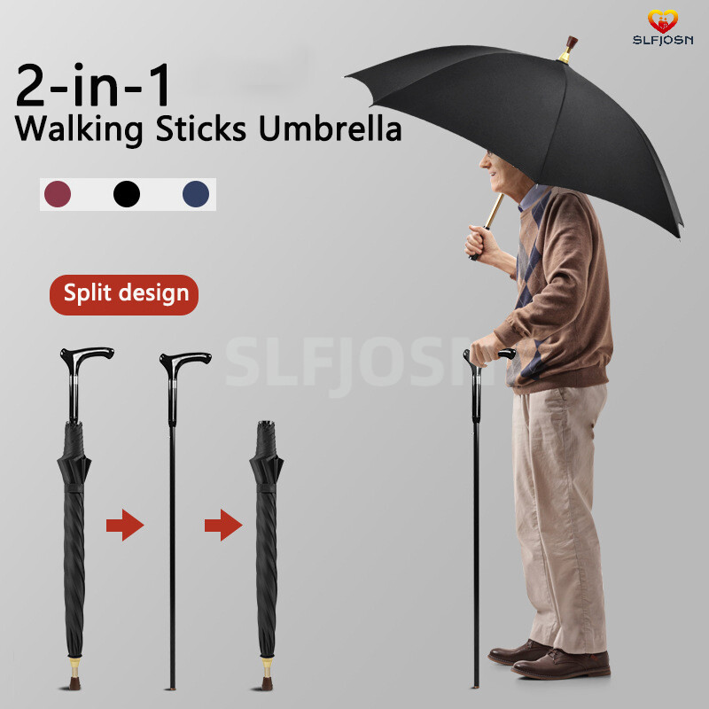 2-in-1 Walking Sticks Umbrella Windbreak Ribs Walking Cane Umbrella for Elderly