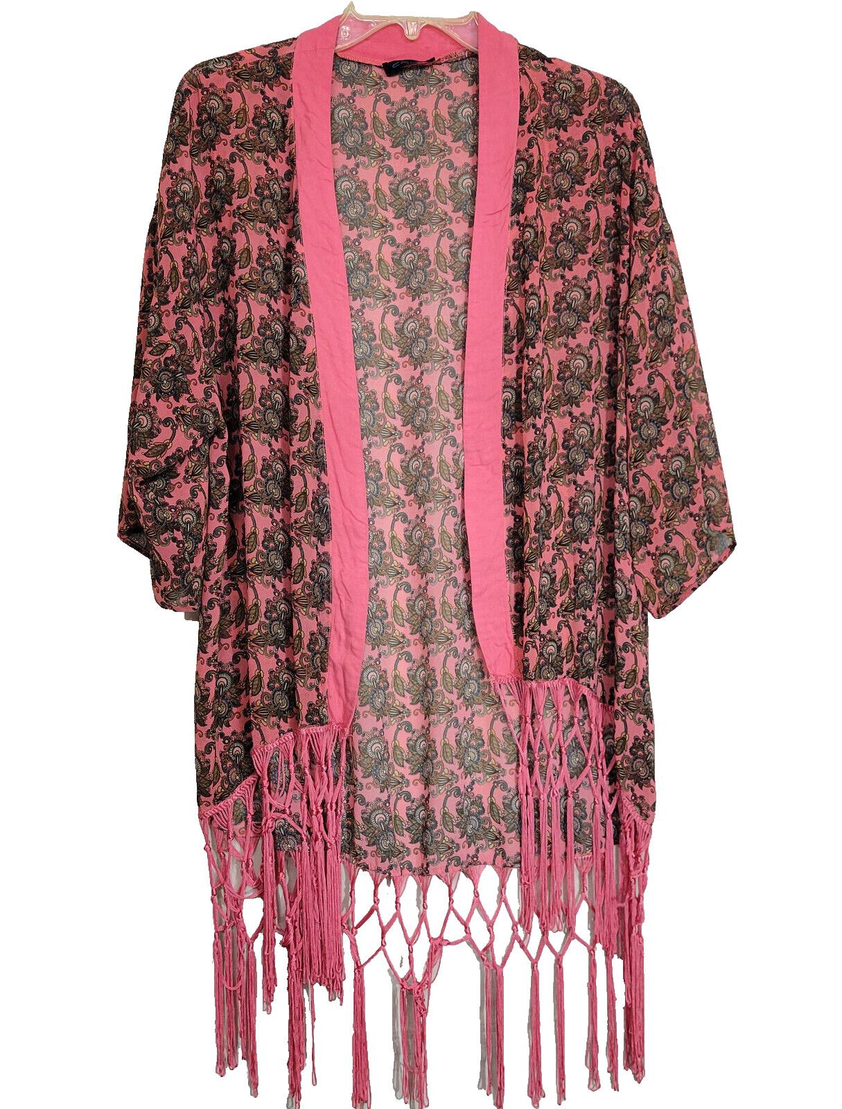 Hippie Festival Women's M Kimono with Fringe Pink Paisley Boho Western Cowgirl