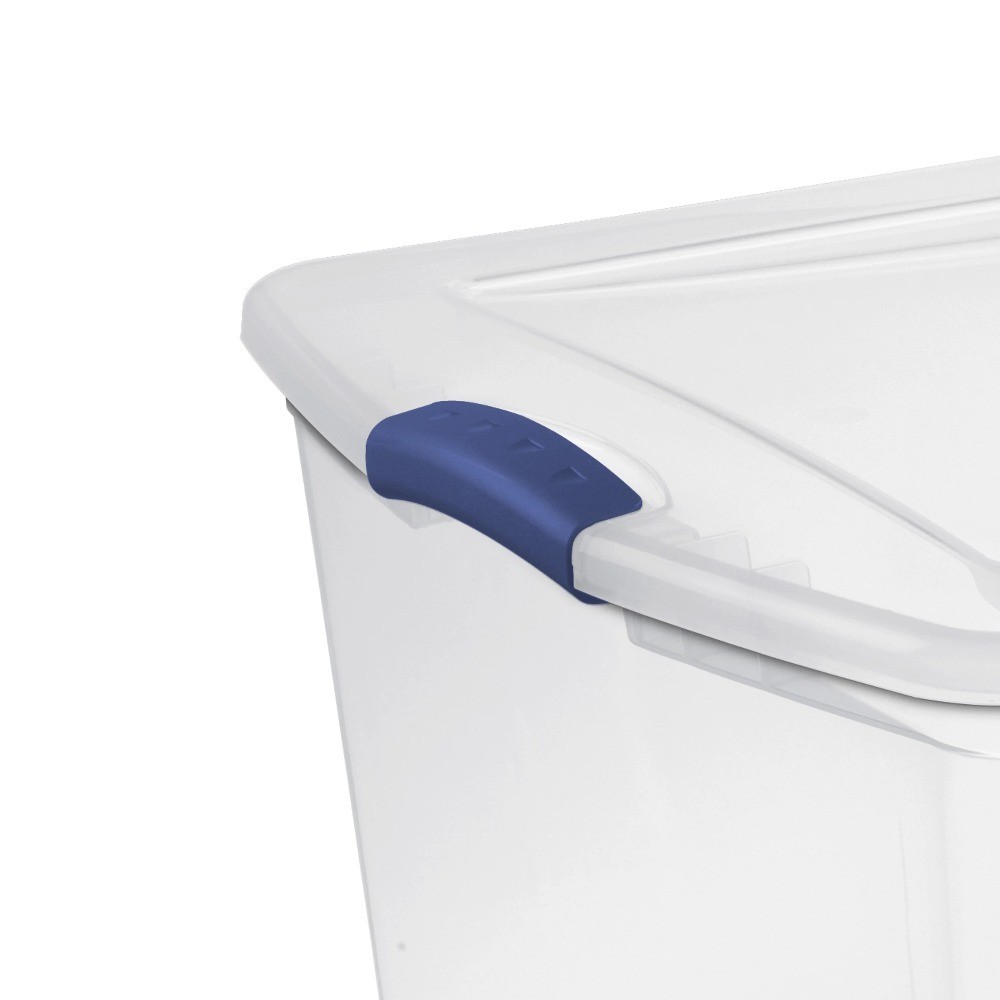 Clear Plastic Storage Bin with Blue Latching Lid 105 Quart Latch Box Container