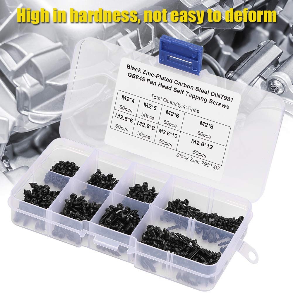 Self Tapping Screw, 400Pcs M2/M2.6 Cross Pan Head Screws Default