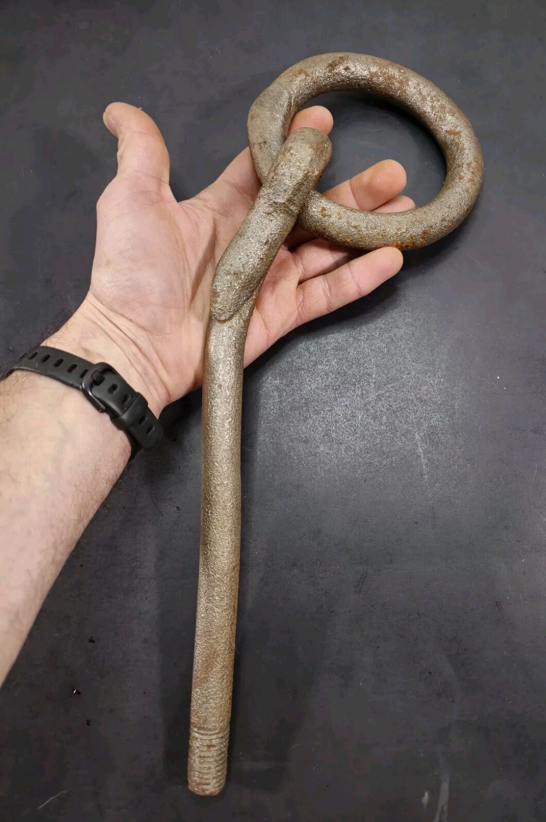 Antique Horse Hitching Post Stable Tie Tether Ring Anchor Threaded Bolt 15.5"L
