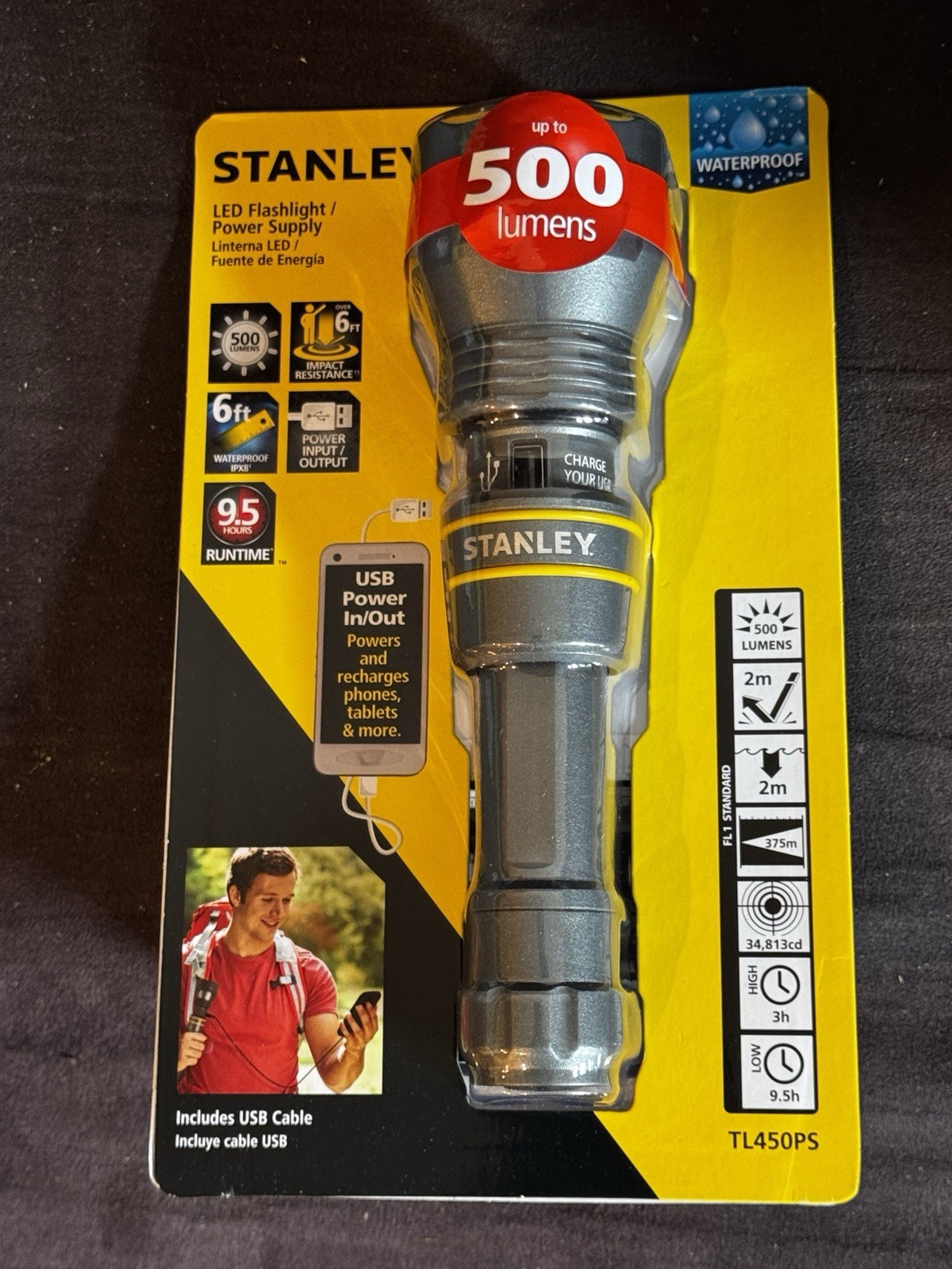 Stanley TL450PS LED Flashlight 500 Lumens Waterproof USB Power Bank