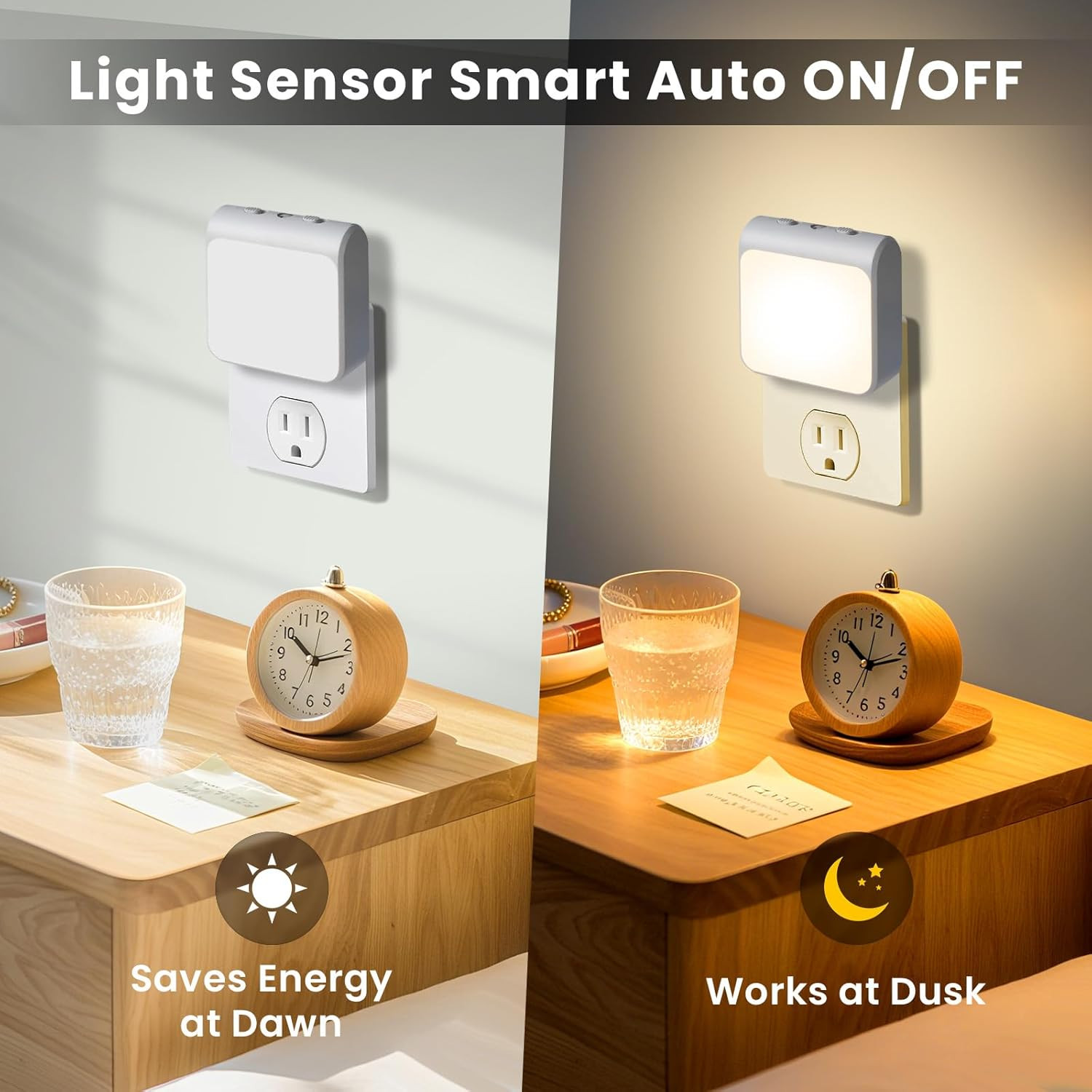 6-Pack Dimmable LED Night Lights Plug into Wall with Dusk to Dawn Sensor, 2 Colo
