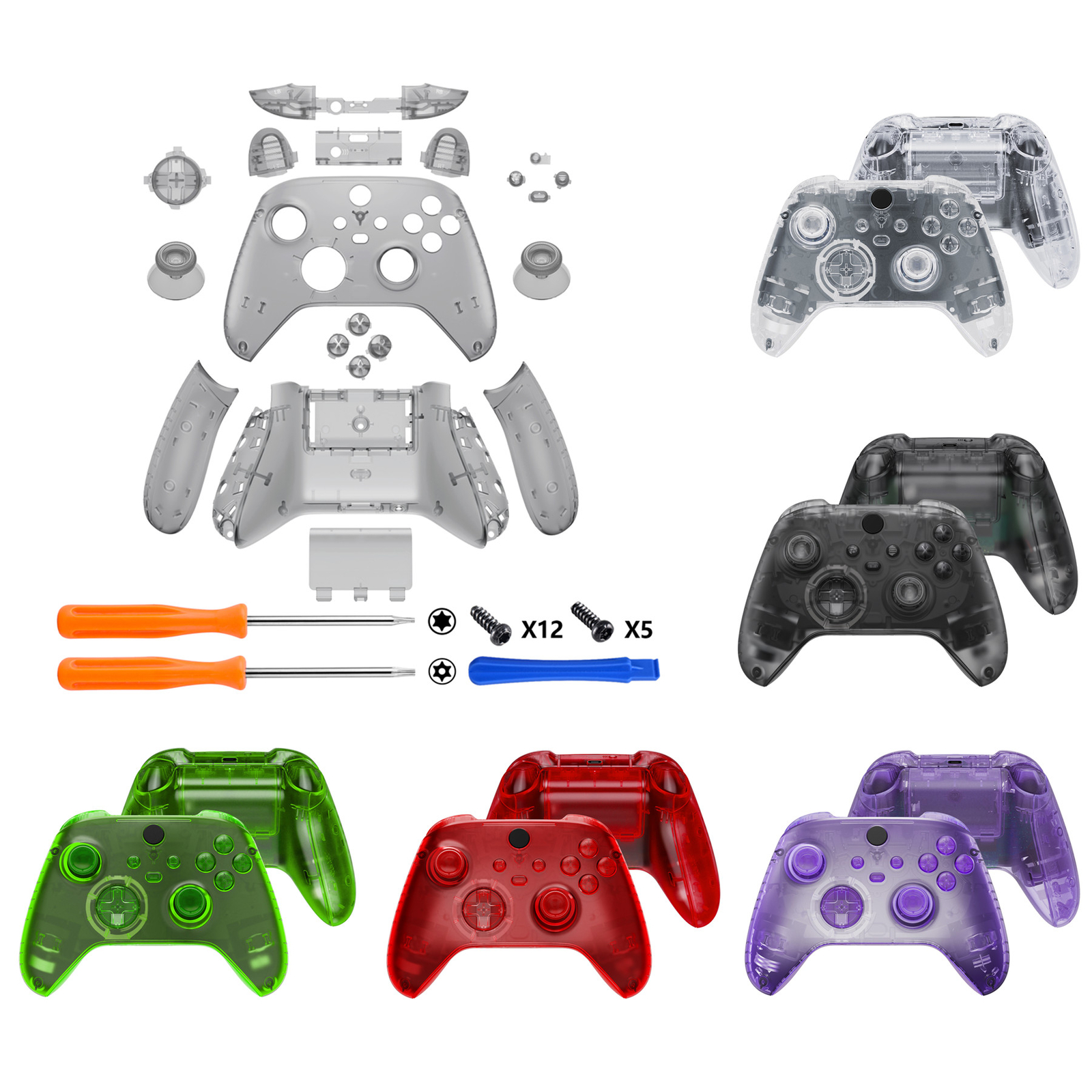 For Xbox Series X|S Faceplate & Back Shell Grips Cover Buttons Clear Replacement