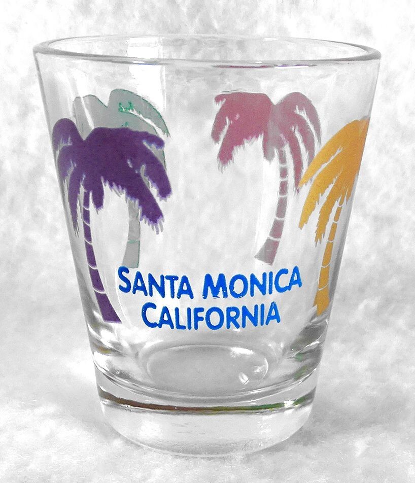 Santa Monica CA Shot Glass Multi-Color Palm Trees Shooter 2-1/4" Jigger