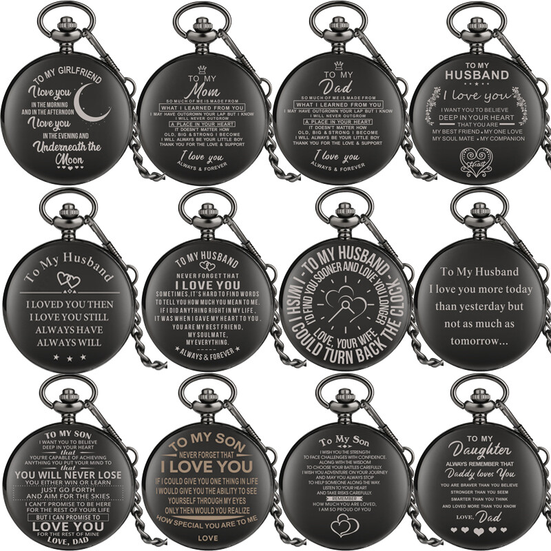 Unique I LOVE YOU TO MY Family Unisex Quartz Pocket Watches Pendant Chain Gifts