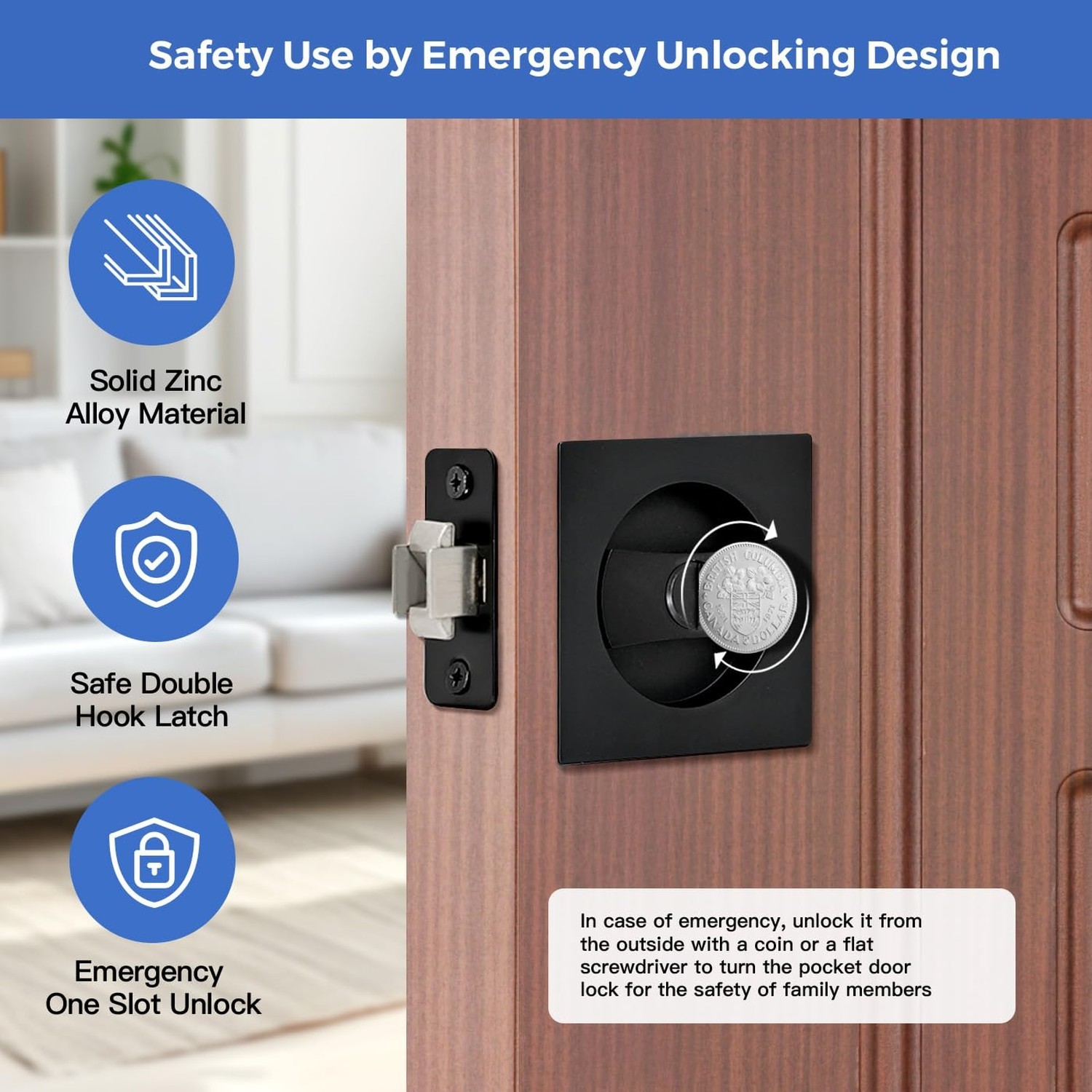 Matte Black Pocket Door Hardware with Privacy Lock & Latch - Contemporary Sty...