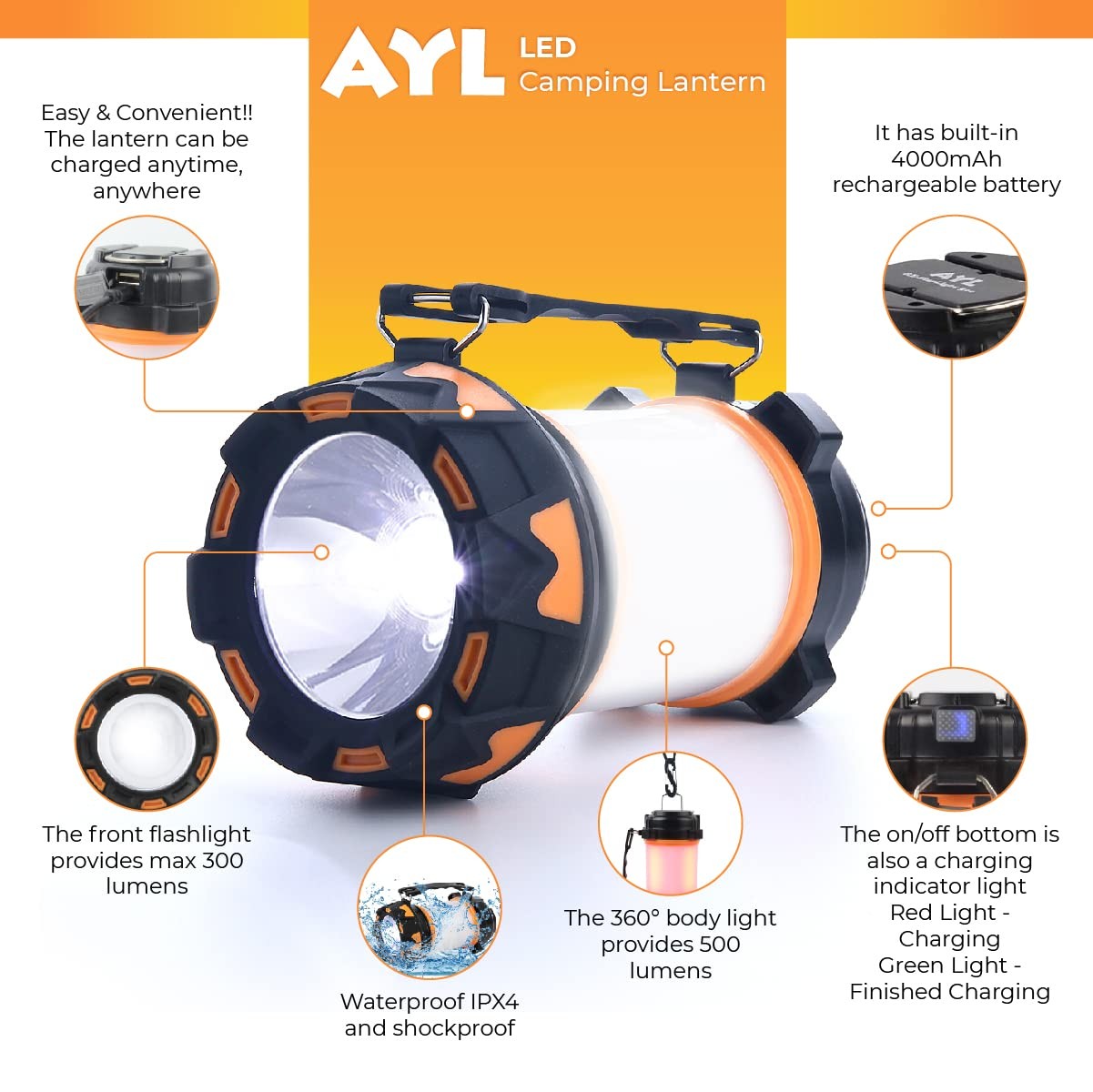 LED Camping Lantern Rechargeable, Super Bright Lantern Flashlight and 360 Deg...