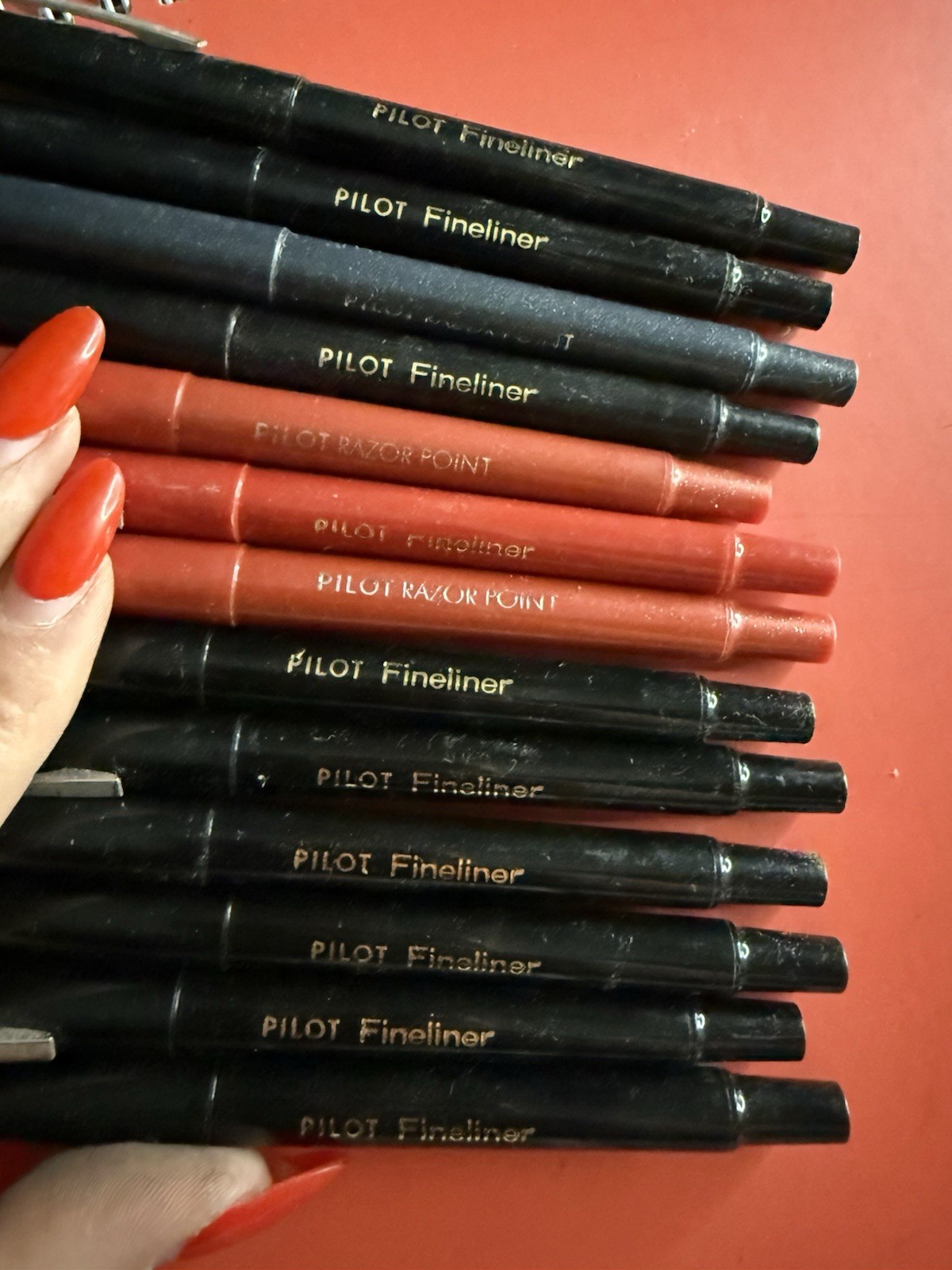Vintage Pilot Fineliner Marker Pen Fine Fiber Tip, Black & Razor point Lot Of 13