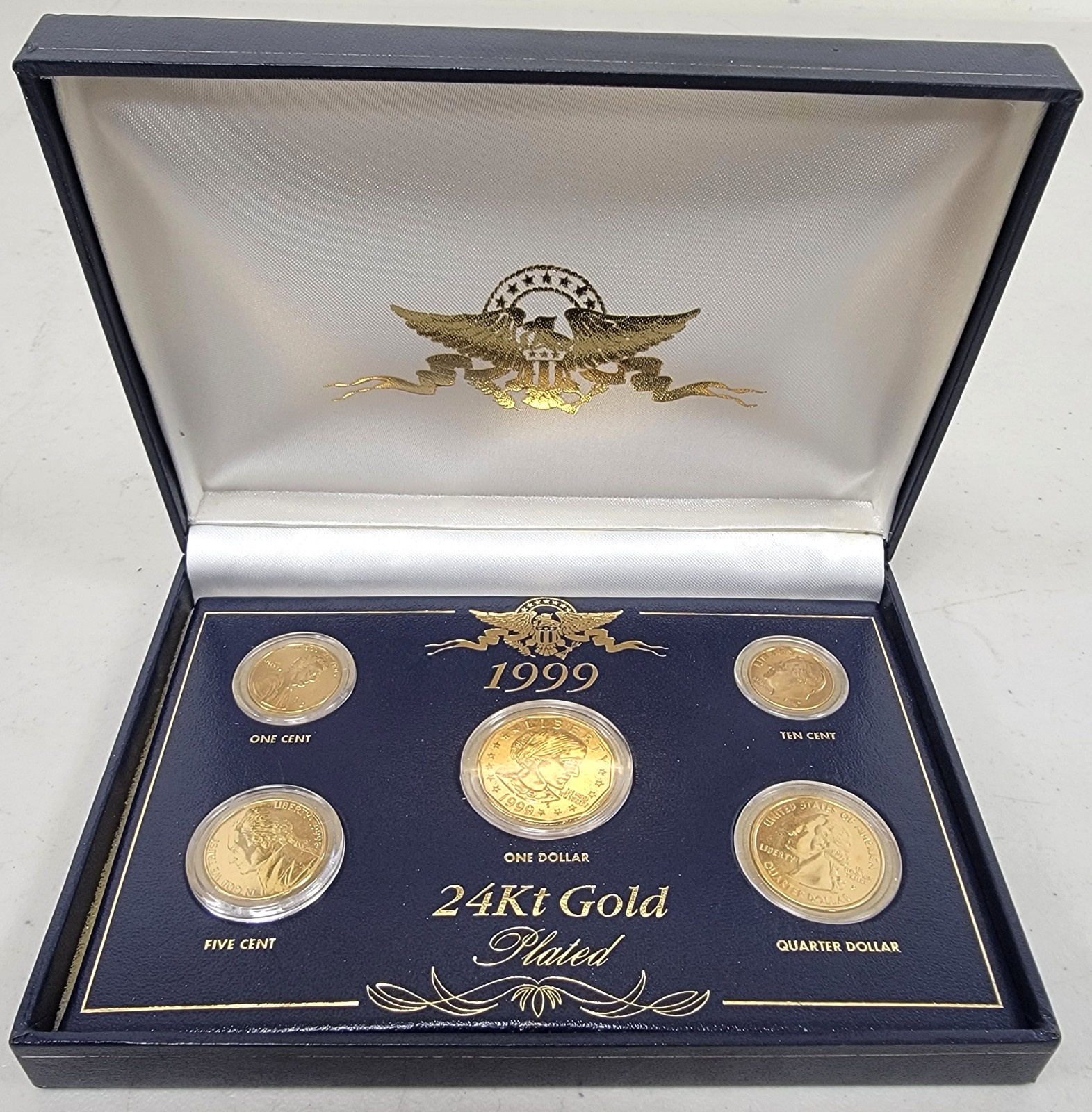 1999 24kt Gold Plated US Mint Proof 5 Coin Set Uncirculated w/ Display Box