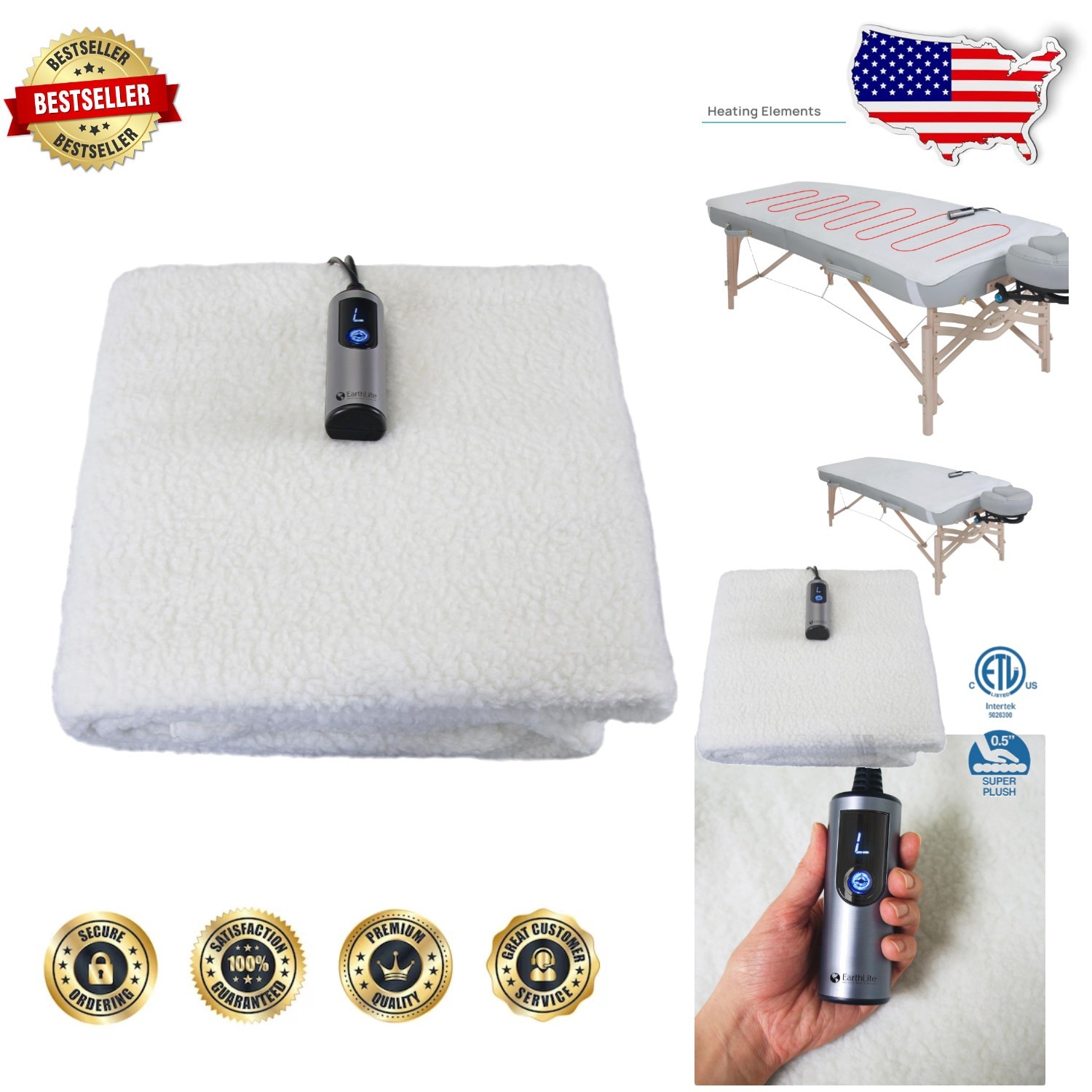 Certified Massage Table Warmer Fleece Pad 3 Heat Settings 73"x30" 1