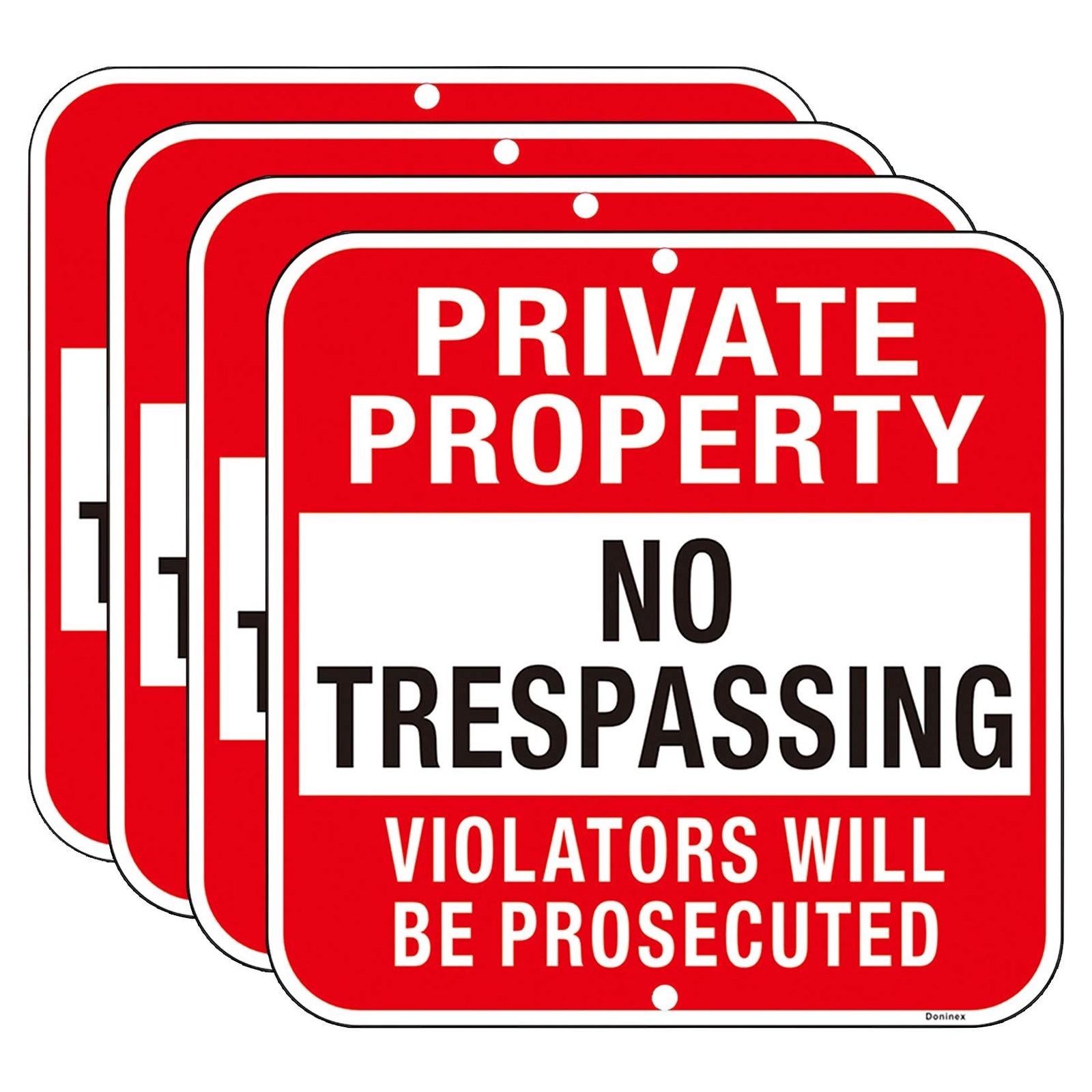 Doninex Large (4 Pack) Private Property No 12x12 Inch 4-Pack, Red 4Pack