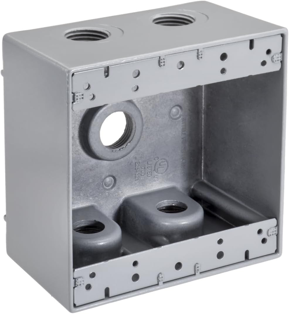 3/4" Double Gang Weatherproof Boxes 5 Hole | Electrical Box, Gray
