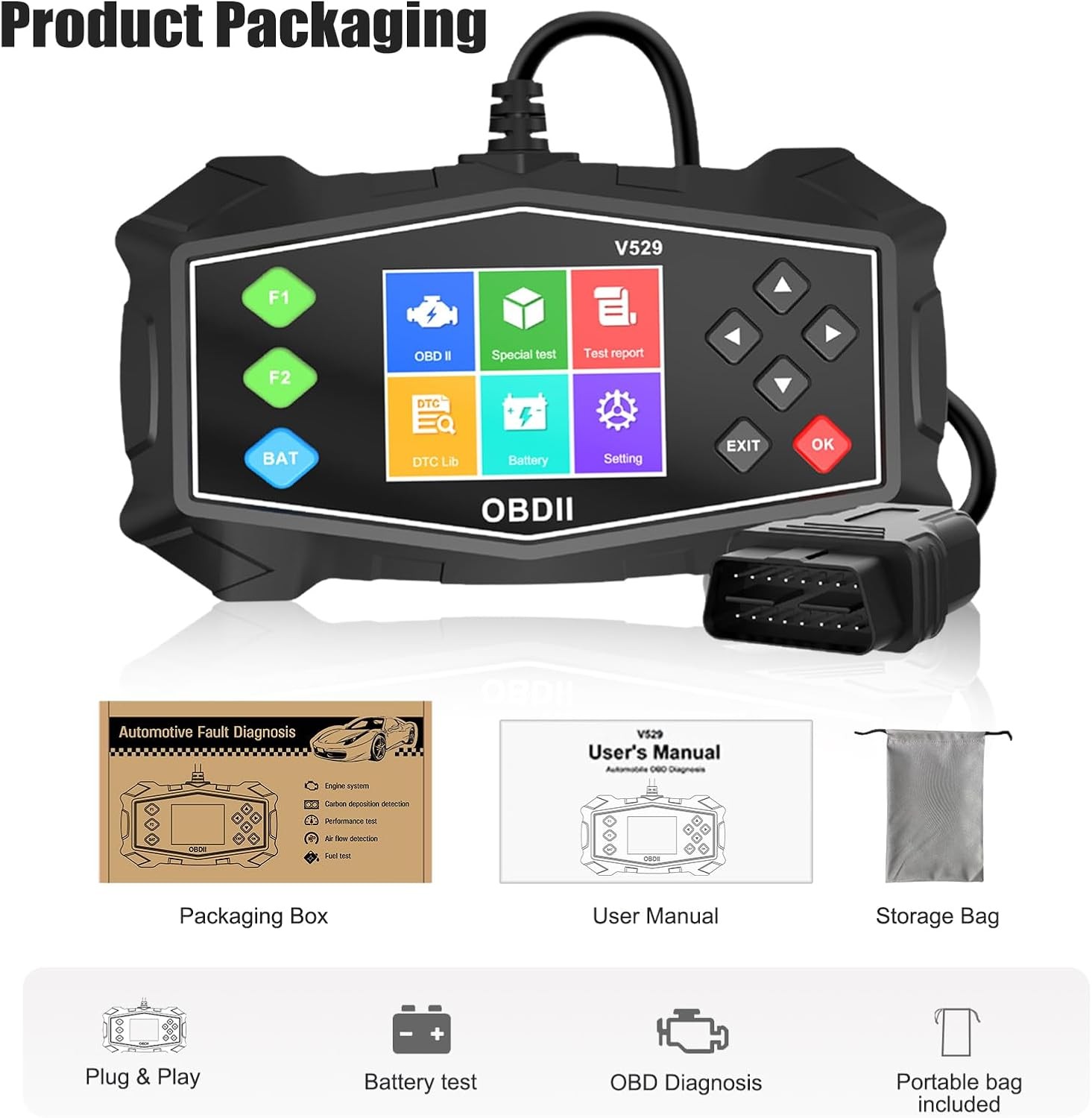 OBD2 Scanner Diagnostic Code Reader,Automotive OBD II Engine Light,Battery Teste