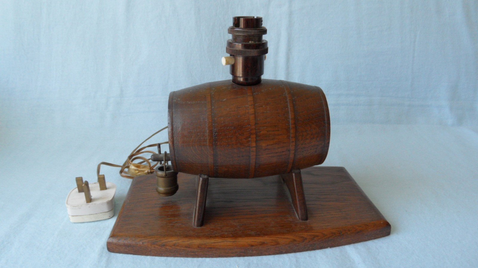 Vintage Wooden Barrel Keg Table Lamp Base, Tested & Working