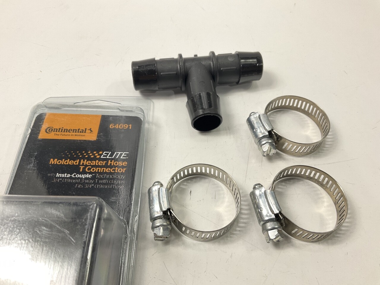 Continental Elite 64091 Molded Heater Hose T-Connector, 3/4" Tee With Clamps