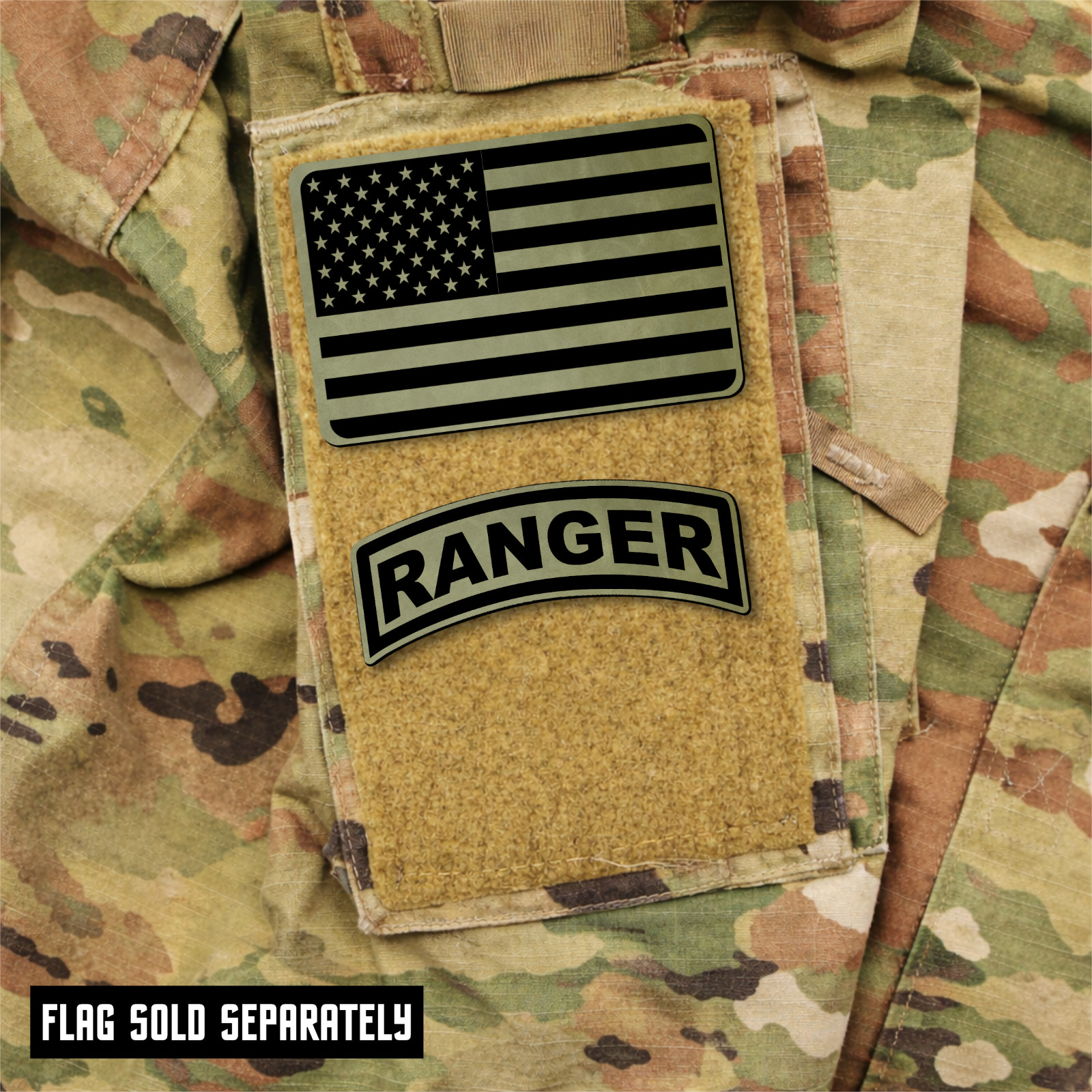Ranger Tab Engraved Tactical Morale Patch, 1" x 2.6" Hook & Loop Rocker Tab