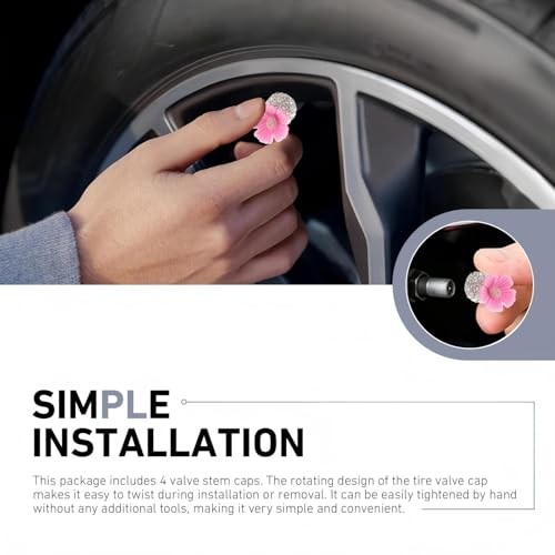 4 PCS Bling Tire Valve Stem Caps, Shiny Rhinestone Flower Car Air 1 PCS Pink