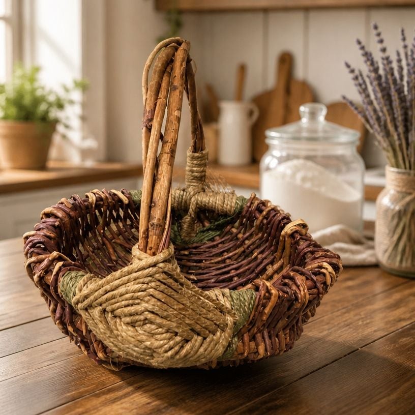 Primitive Wicker Basket W/god's Eye-Branch Handle