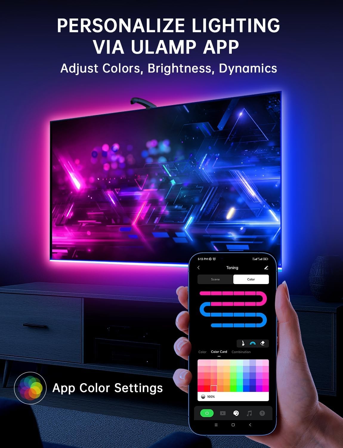 TV LED Backlight with Sensor, LED Sync Lights for TV 55-65 Inch, Smart Camera...