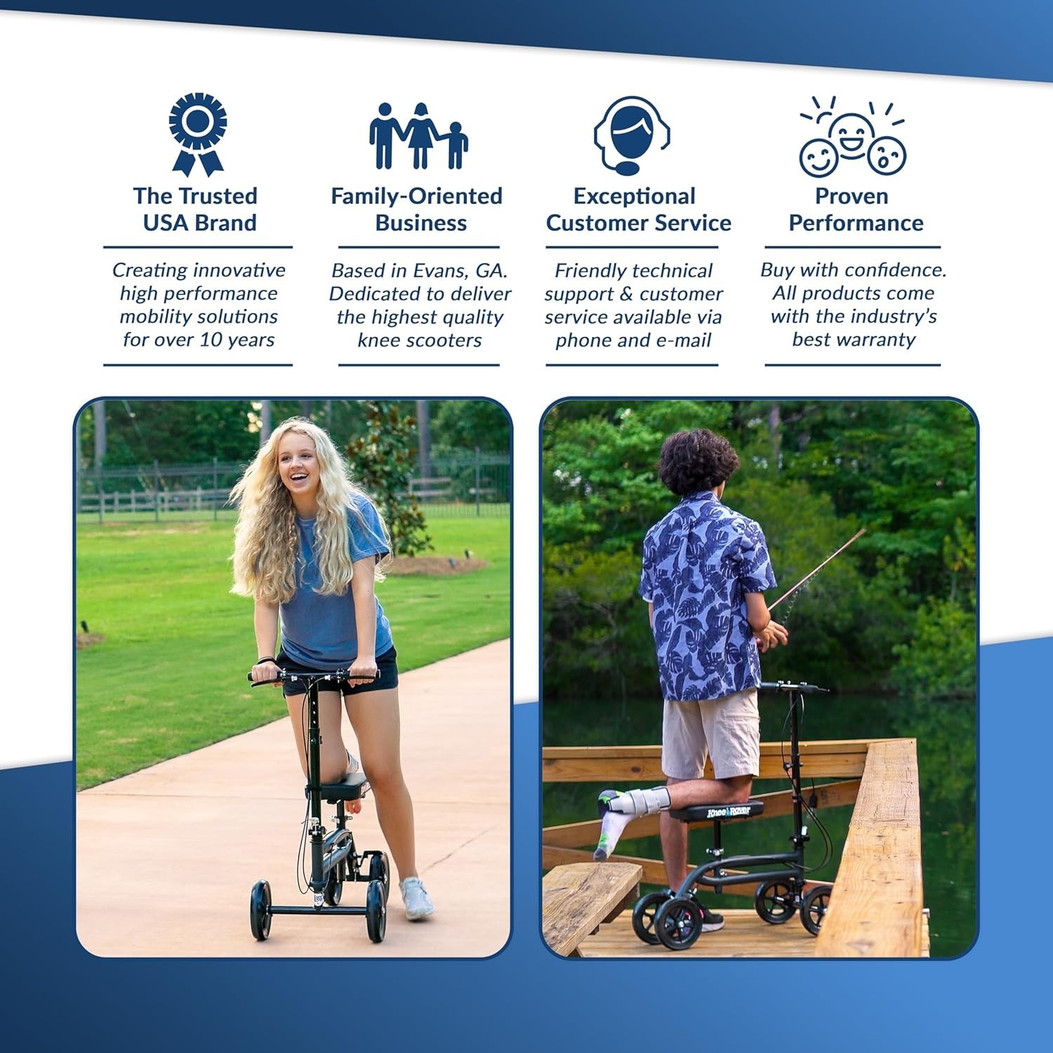 Foldable Steerable Knee Scooter - Reliable Mobility Aid for Foot Surgery, Blue