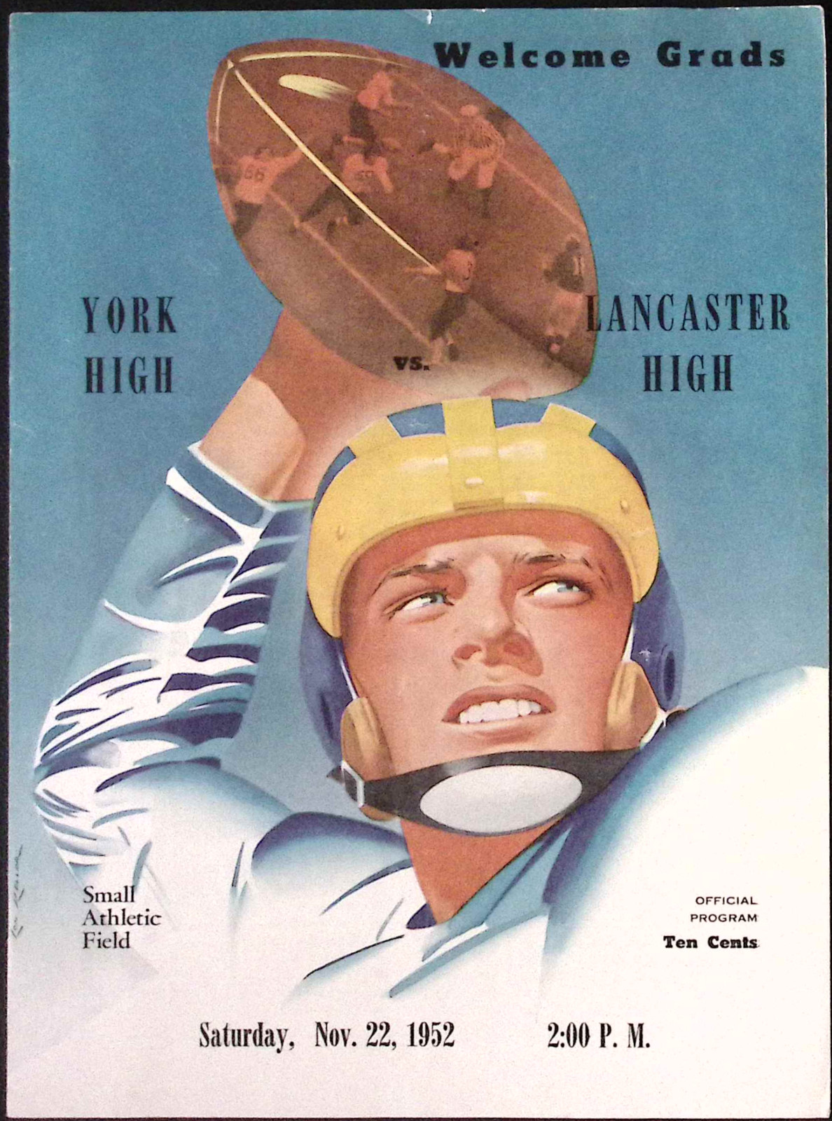 1952 York High vs Lancaster High Small Athletic Field Football Program
