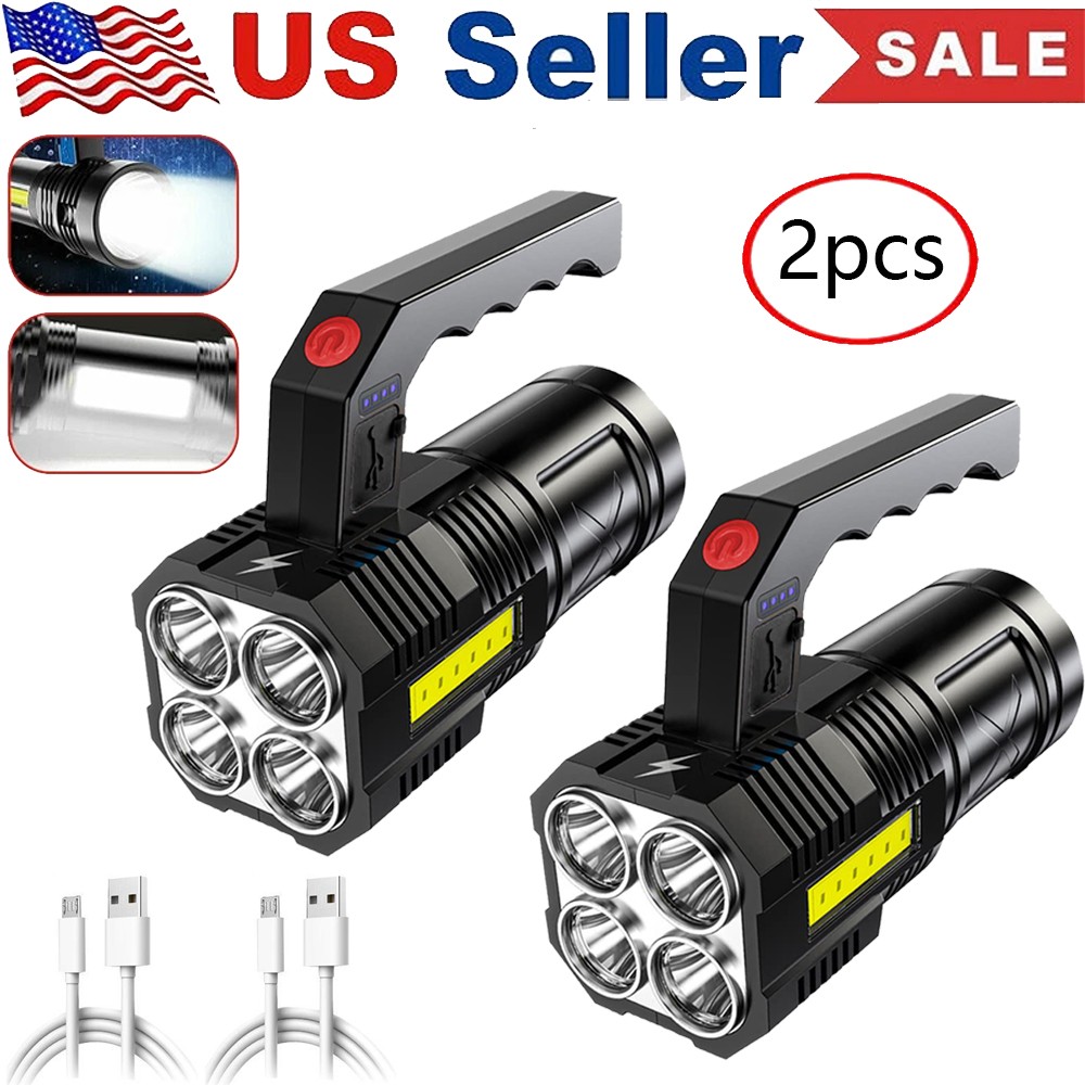2pcs Linterna Lampara de Mano Super Brillante USB Recargable Foco LED Portatil