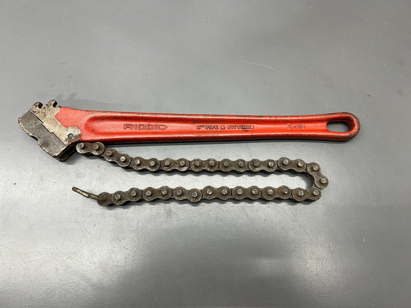 (m) VINTAGE RIDGID RIDGE TOOL C-14 HEAVY DUTY CHAIN PIPE WRENCH PLUMBING VGC USA