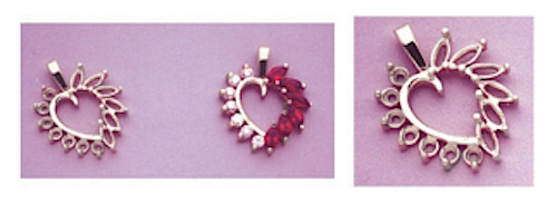 Round Accented Marquise Heart Solid Silver Pre-Notched Pendant Setting