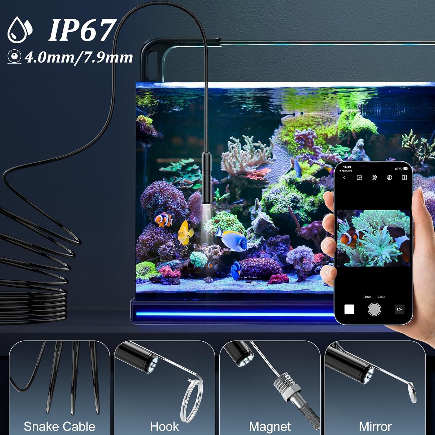 Endoscope Camera with Light, 1920P HD Borescope Camera with 8 LED Lights 16.4ft