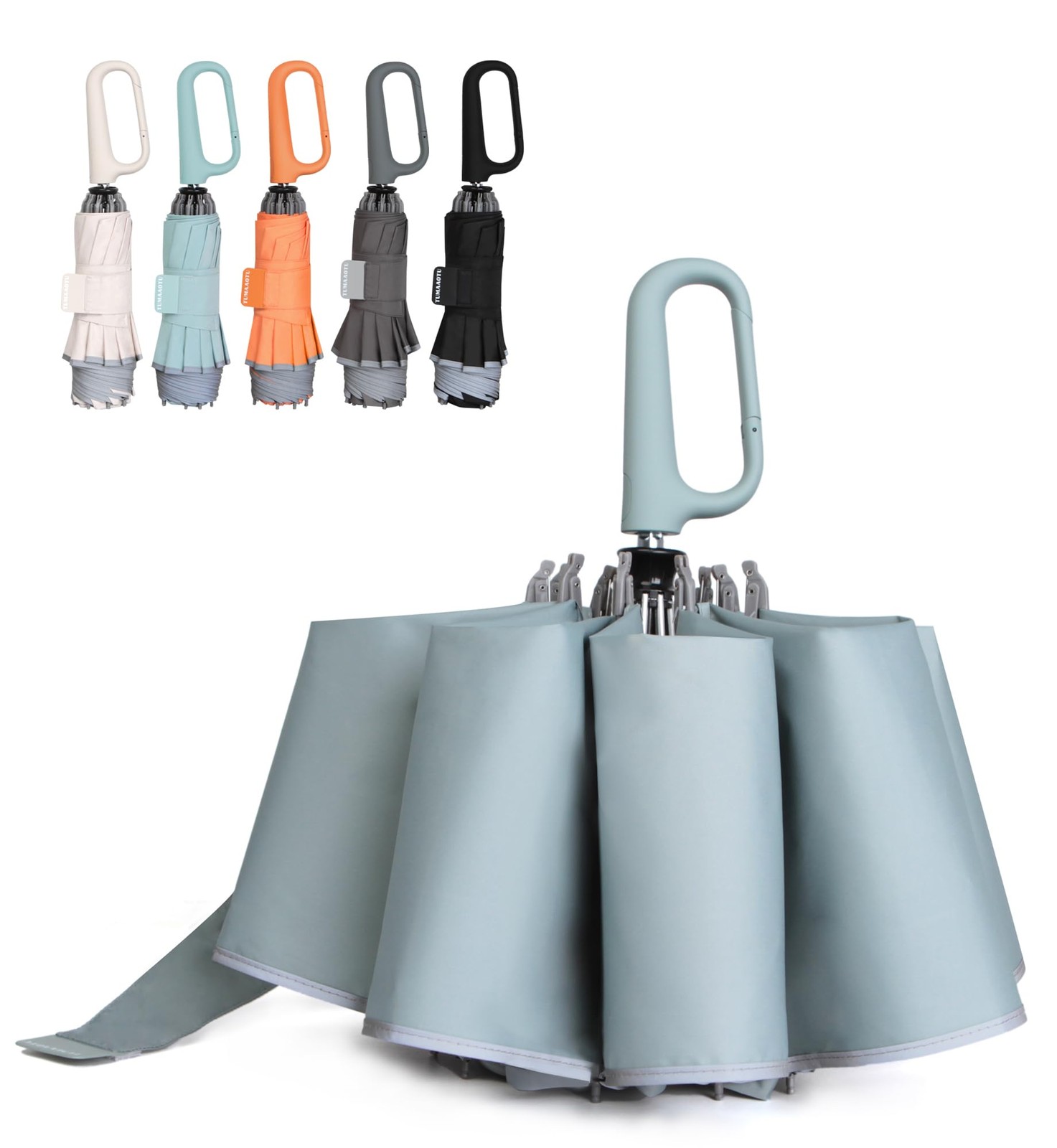 TUMAAOTU Inverted Umbrella with Carabiner Handle, Compact Wind Proof Umbrella...