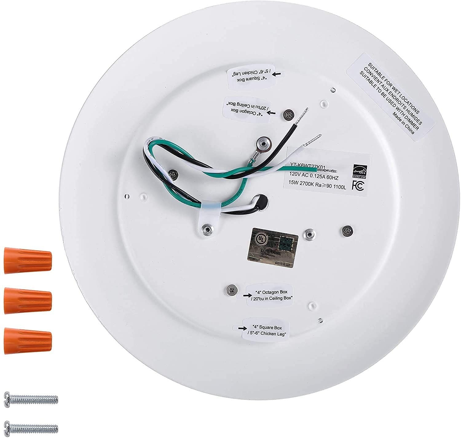 Lunabode LED 7.5" Flush Mount Ceiling Light, 4/6" J-Box, 5000k | Bright White