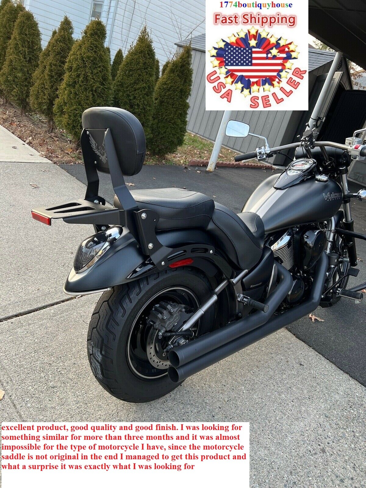 BLACK Sissy Bar Backrest with Luggage Rack For Kawasaki Vulcan 900 VN900 06-2025