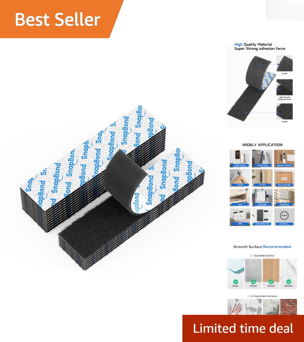 Fast-Bonding 1x4 Inch Hook & Loop Strips - Industrial-Grade Adhesive, 16 Sets