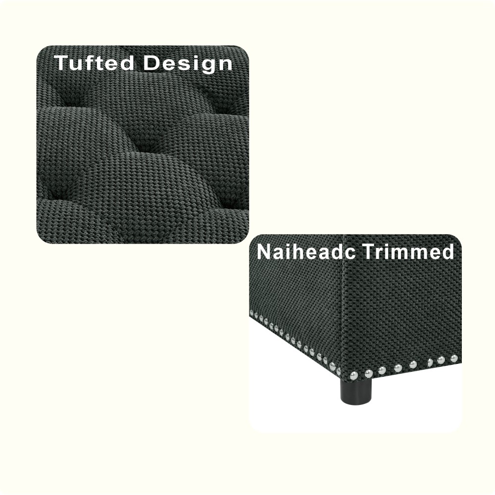 Square Tufted Storage Ottoman w/ Tray Top, Hidden Storage Footstool, Dark Grey