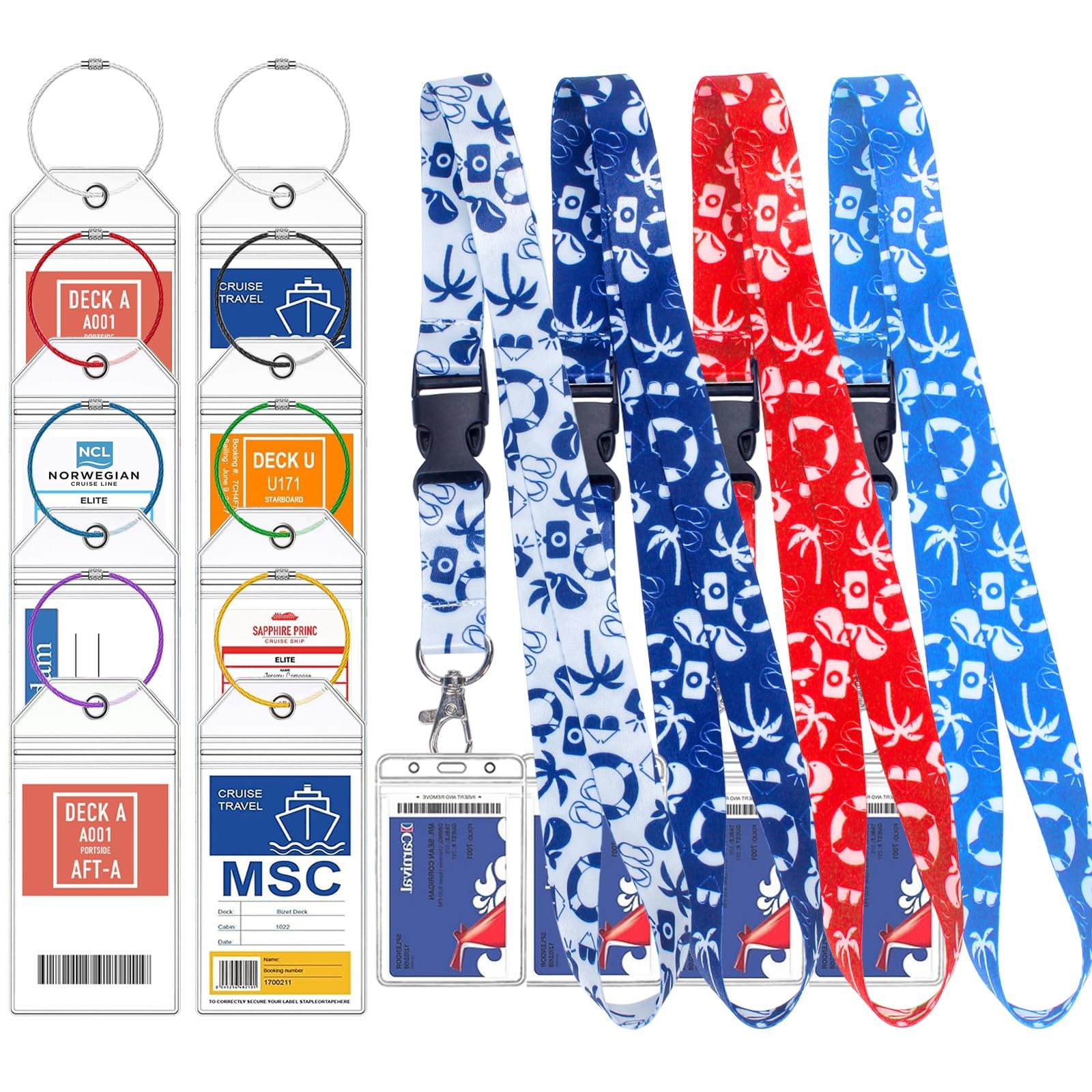 8 Pcs Carnival Cruise Luggage Tag 3.5 x 7.5 inches, 8 Holders + 4 Lanyards