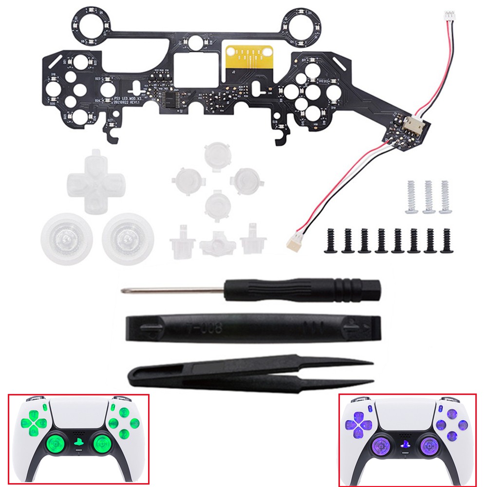 8-Color Luminated D-Pad Thumbsticks LED Face Buttons DIY Kit for PS5 Controller