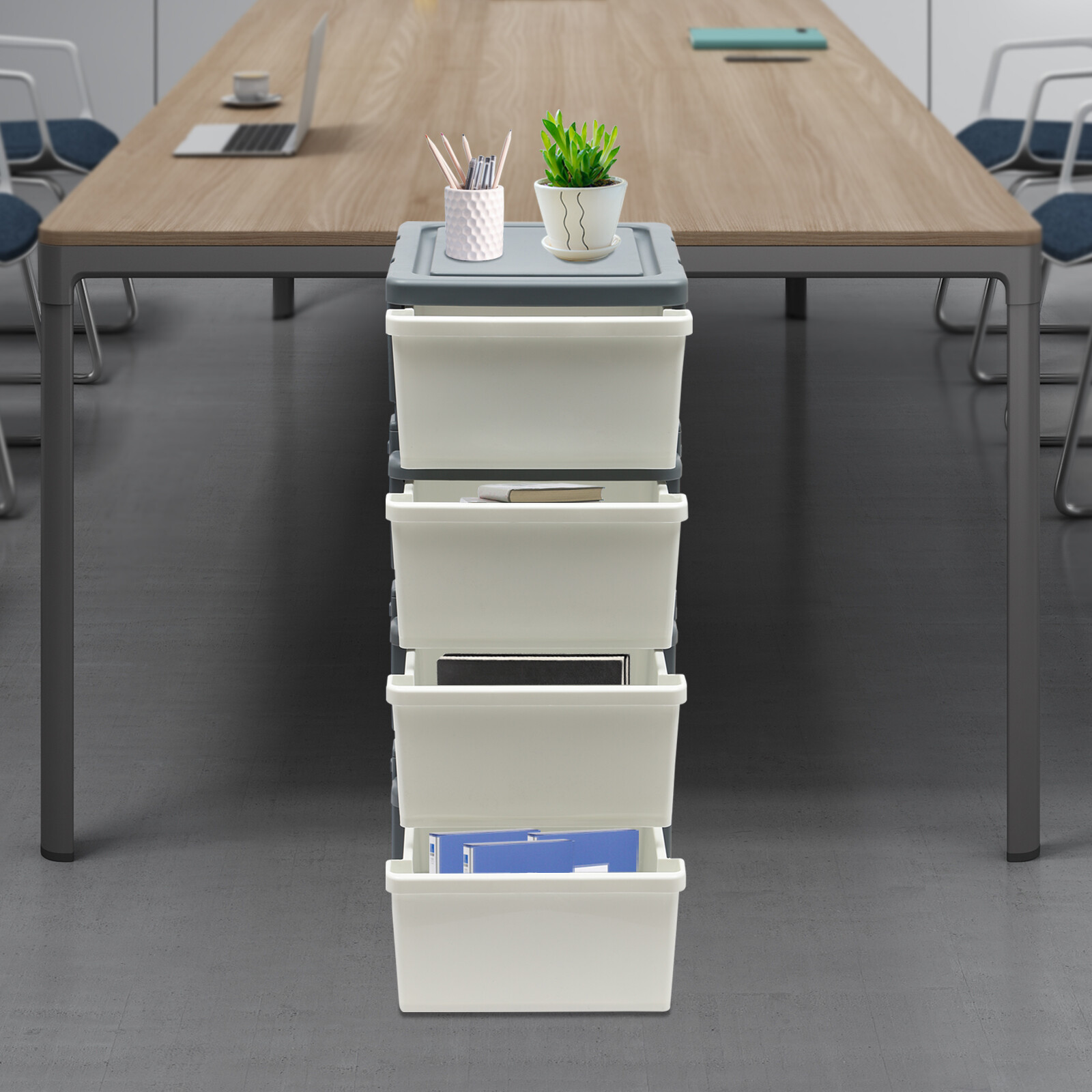 4-Tier File Drawer Storage Box Document Organizer Floor-Mount File Organizer Box