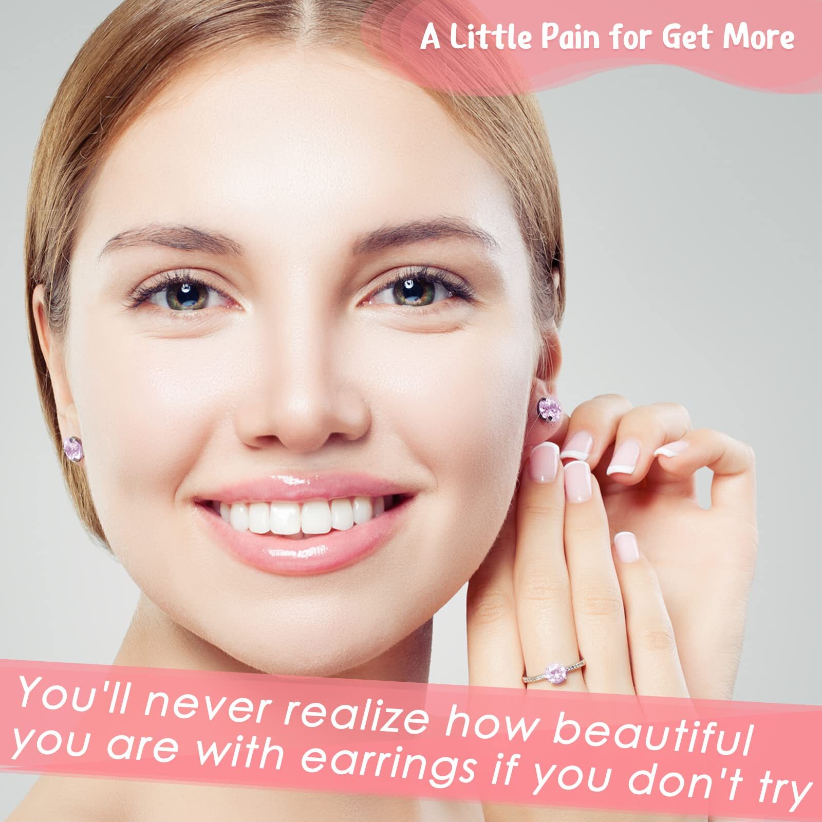 8 Pcs Self Ear Piercing Tool Disposable Ear Piercing Kit with Crystal Ear Studs