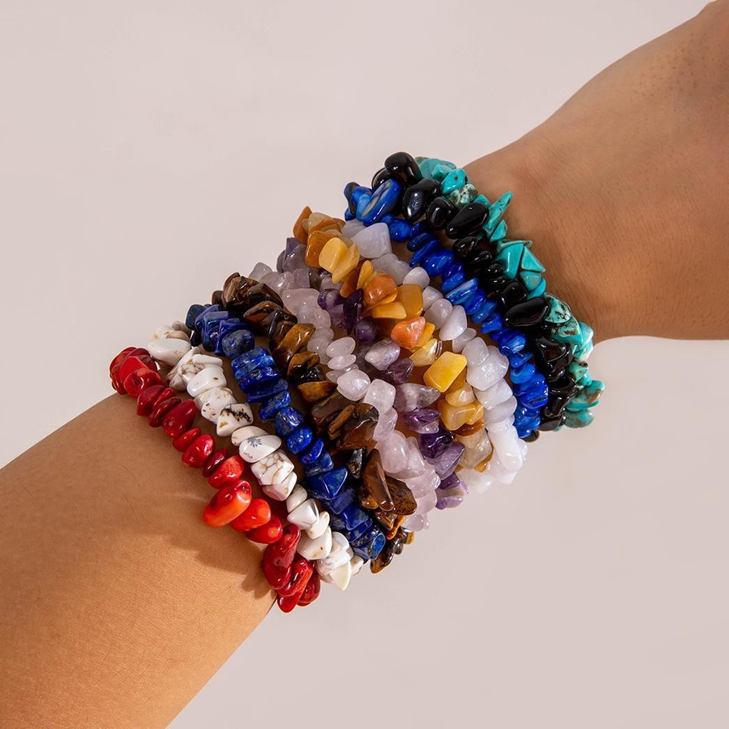 Natural Crystal Chip Bracelet Irregular Agate Stone Boho Yoga Healing Jewelry