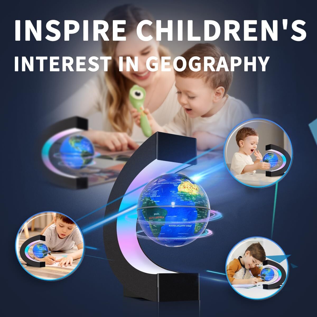 Magnetic Levitating Floating Globe with LED Lights, Cool Gadgets C ABS-black