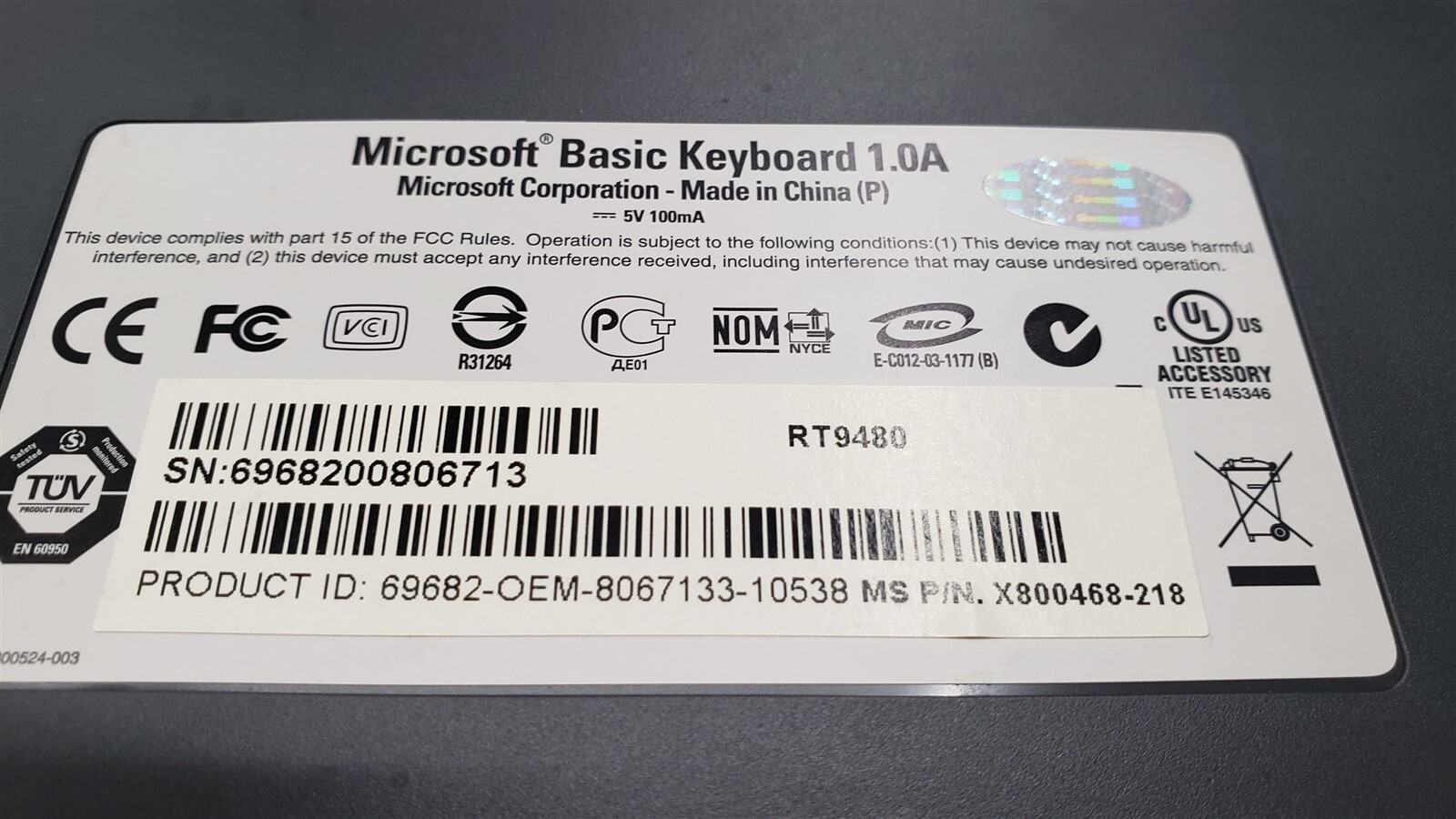 ⭐️⭐️⭐️⭐️⭐️ Lot Of 2 Microsoft Basic Keyboard 1.0A RT9480 PS/2 Black