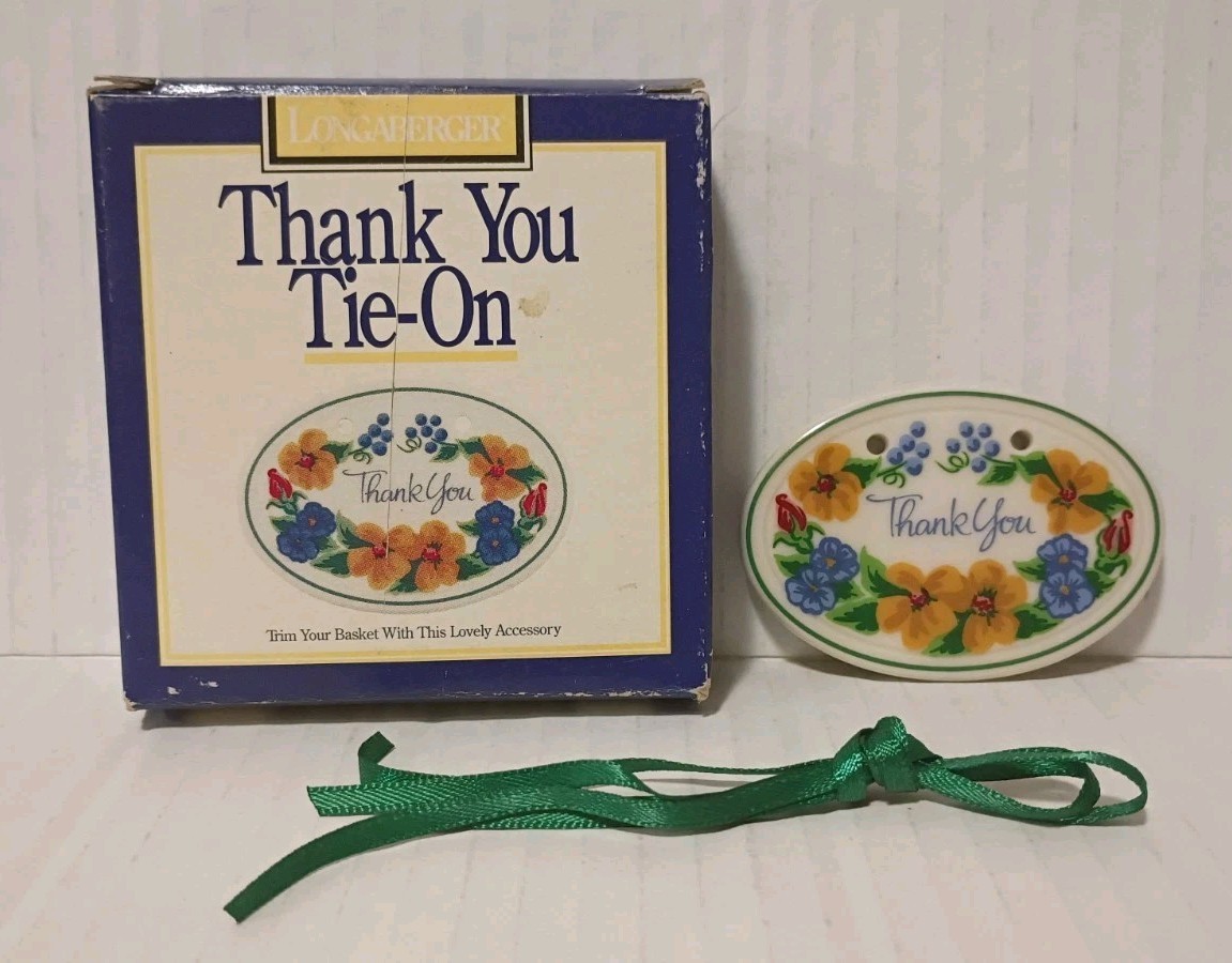 Longaberger Pottery Thank You Tie-On Flowers Basket 1996 Accessory #32336 - NEW!